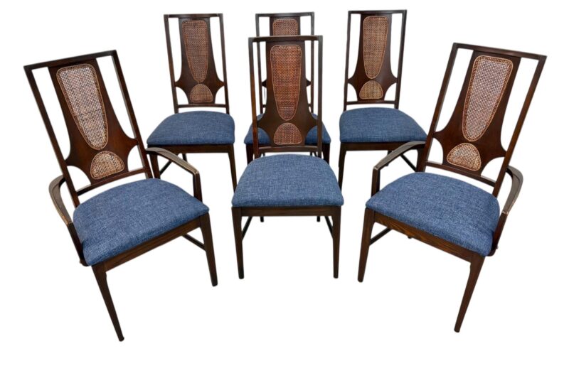 Mid-Century Modern Broyhill Brasilia II Walnut & Cane Dining Chairs – Set of 6