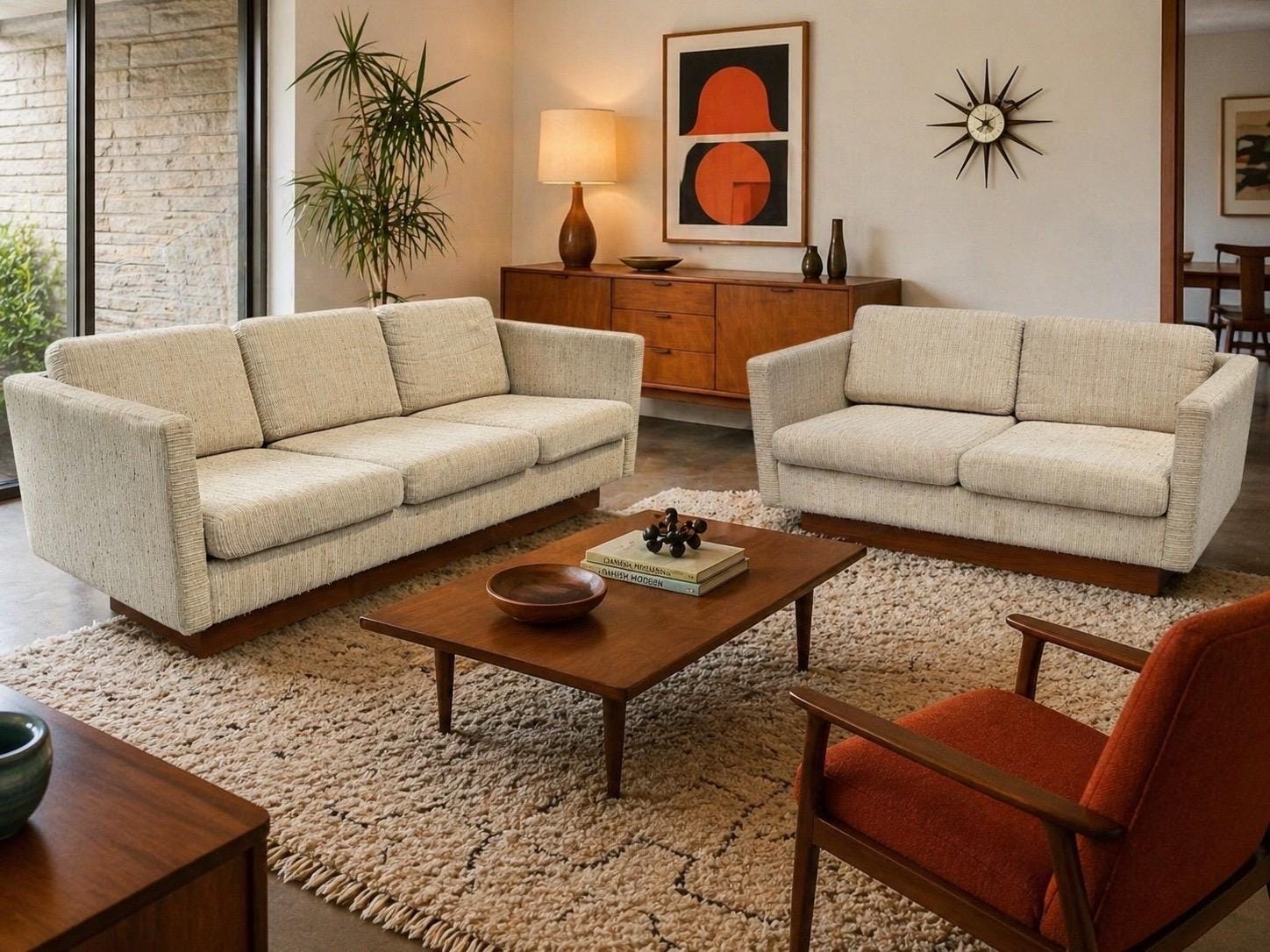 Vintage Danish Modern Teak Sofa & Loveseat w/Original Upholstery – Set of 2
