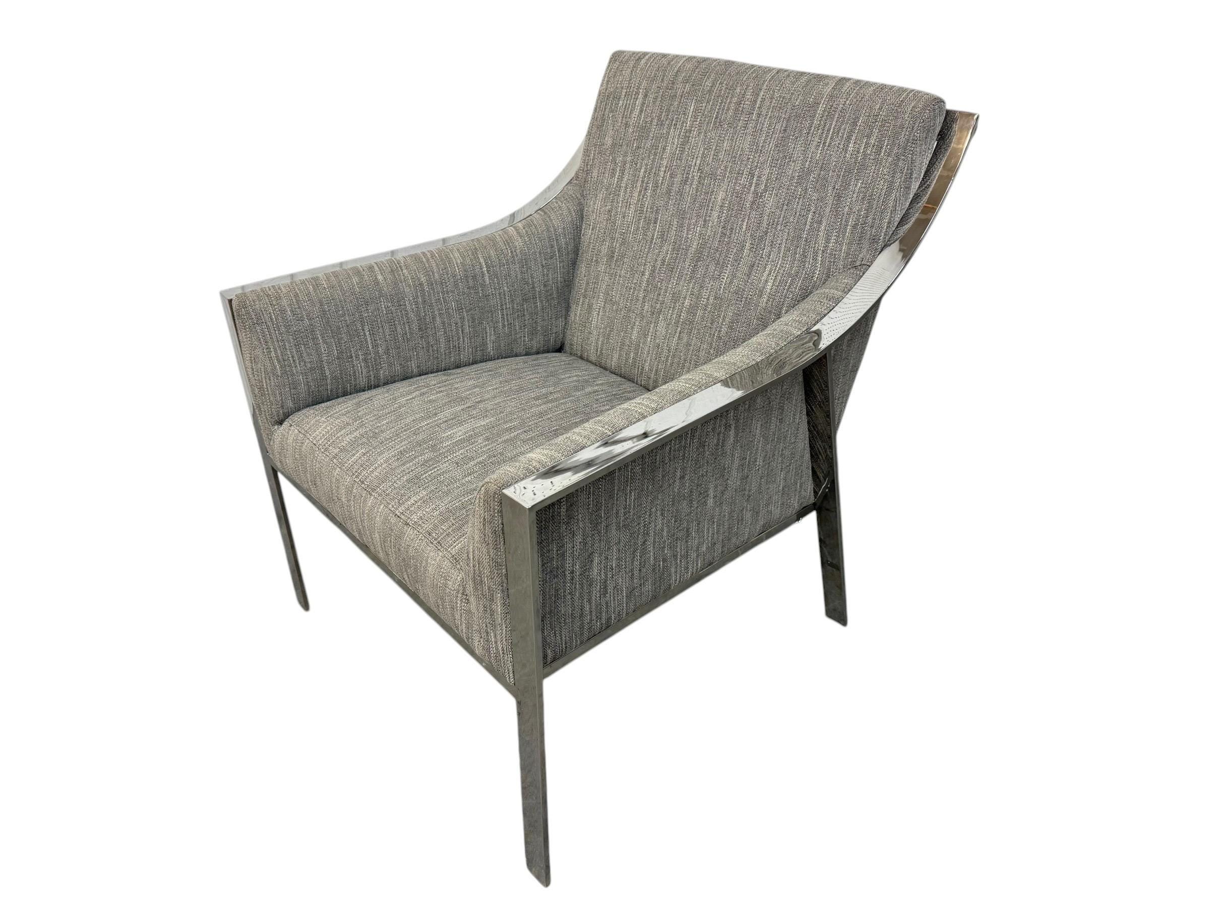 Vintage Milo Baughman Style Flat Bar Chrome Arm Chair