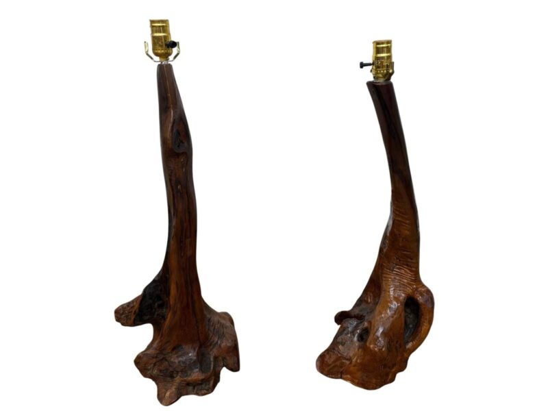 Mid-Century Modern Walnut & Brass Cage Lamps – Set of 2 – WORKING!