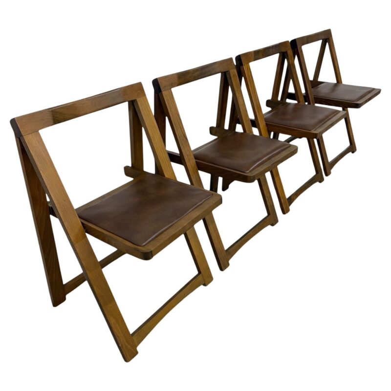 Mid-Century Modern Folding Walnut Dining Chairs – Set of 4