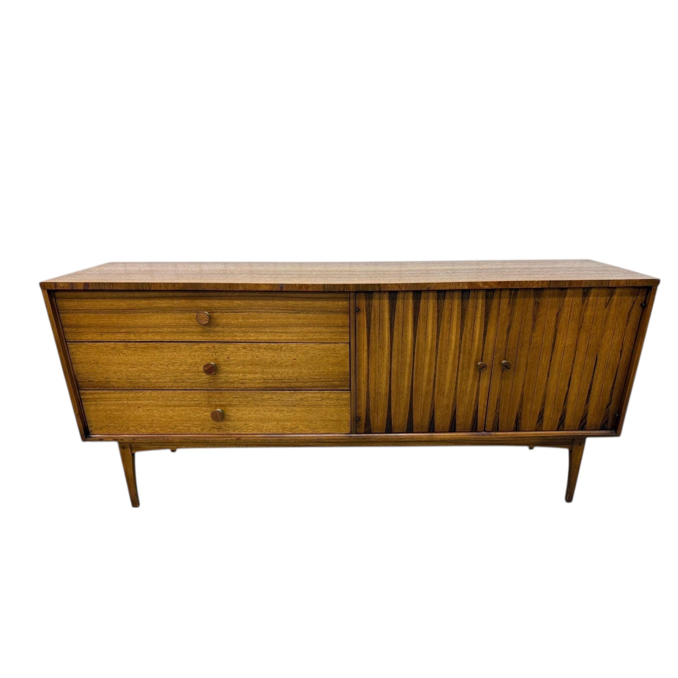 Mid-Century Modern Lane Walnut & Rosewood 7-Drawer Dresser