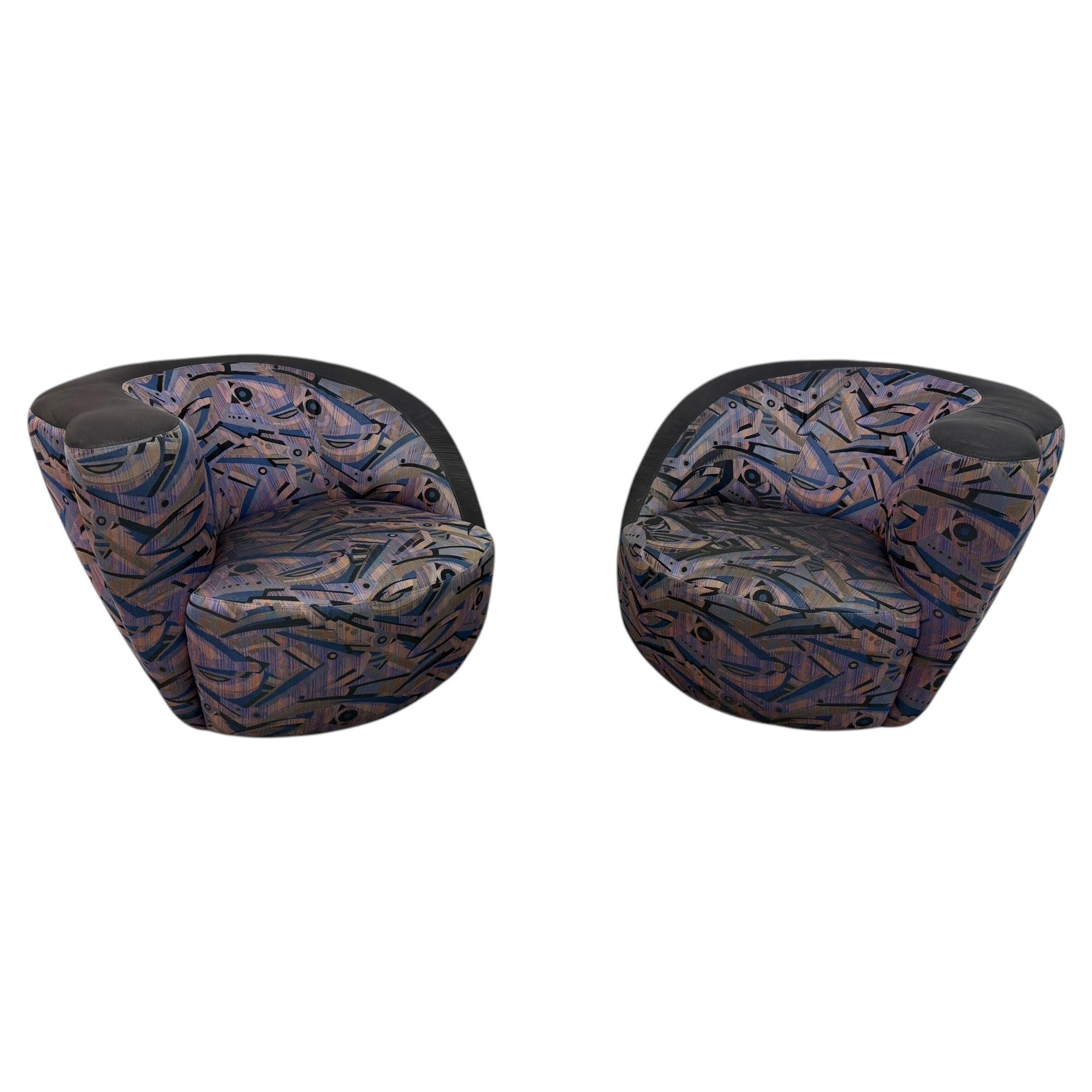 Post Modern Weiman Style Swivel Lounge Chairs – Set of 2