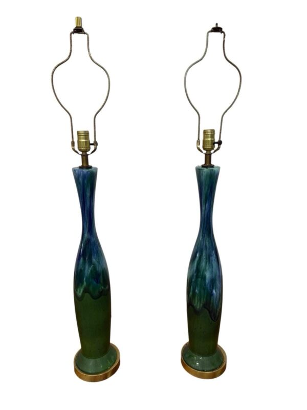 Mid-Century Modern Royal Haeger Green Drip Glaze Lamps – Set of 2 – WORKING!