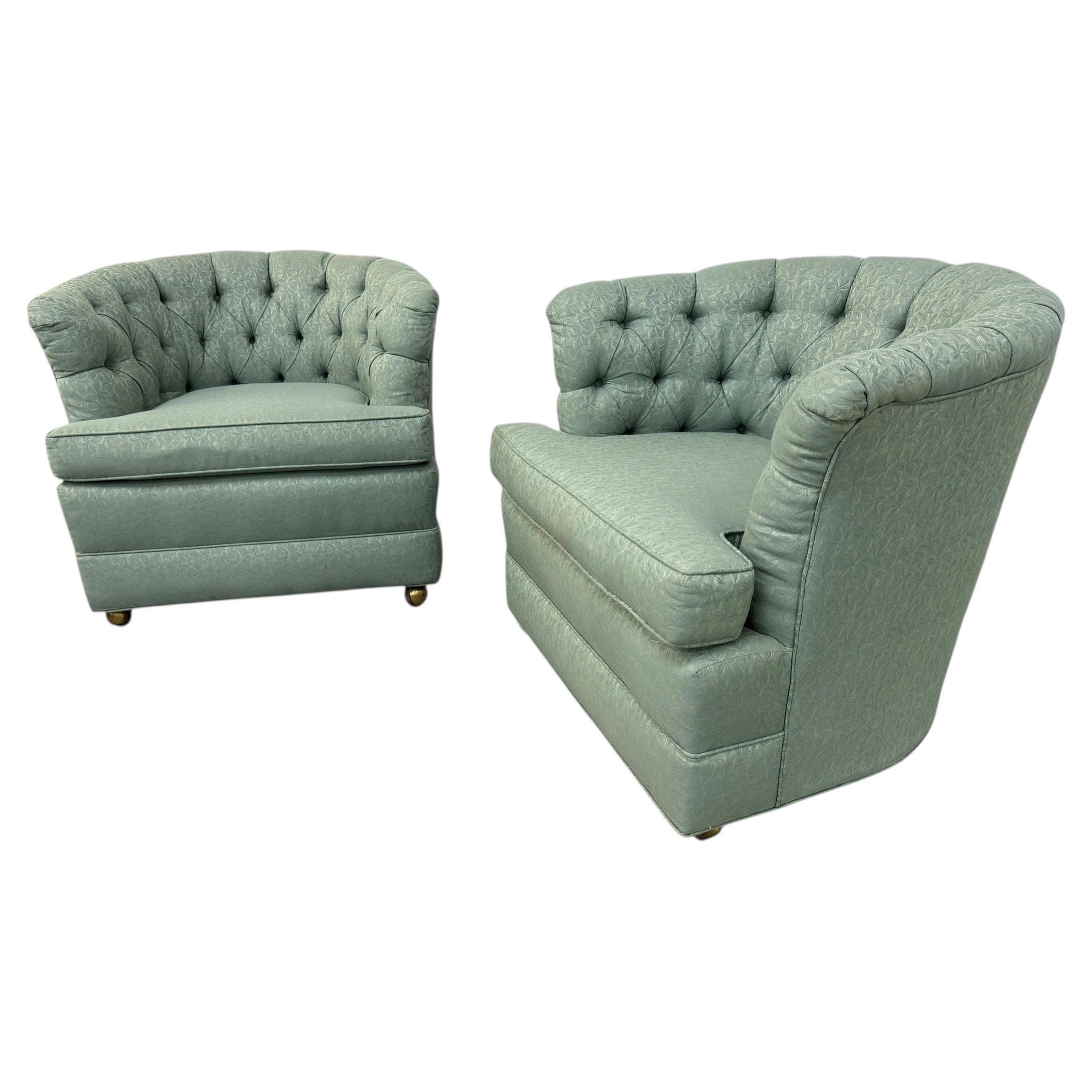 Mid-Century Modern Tufted Barrel Back Club Chairs – Set of 2