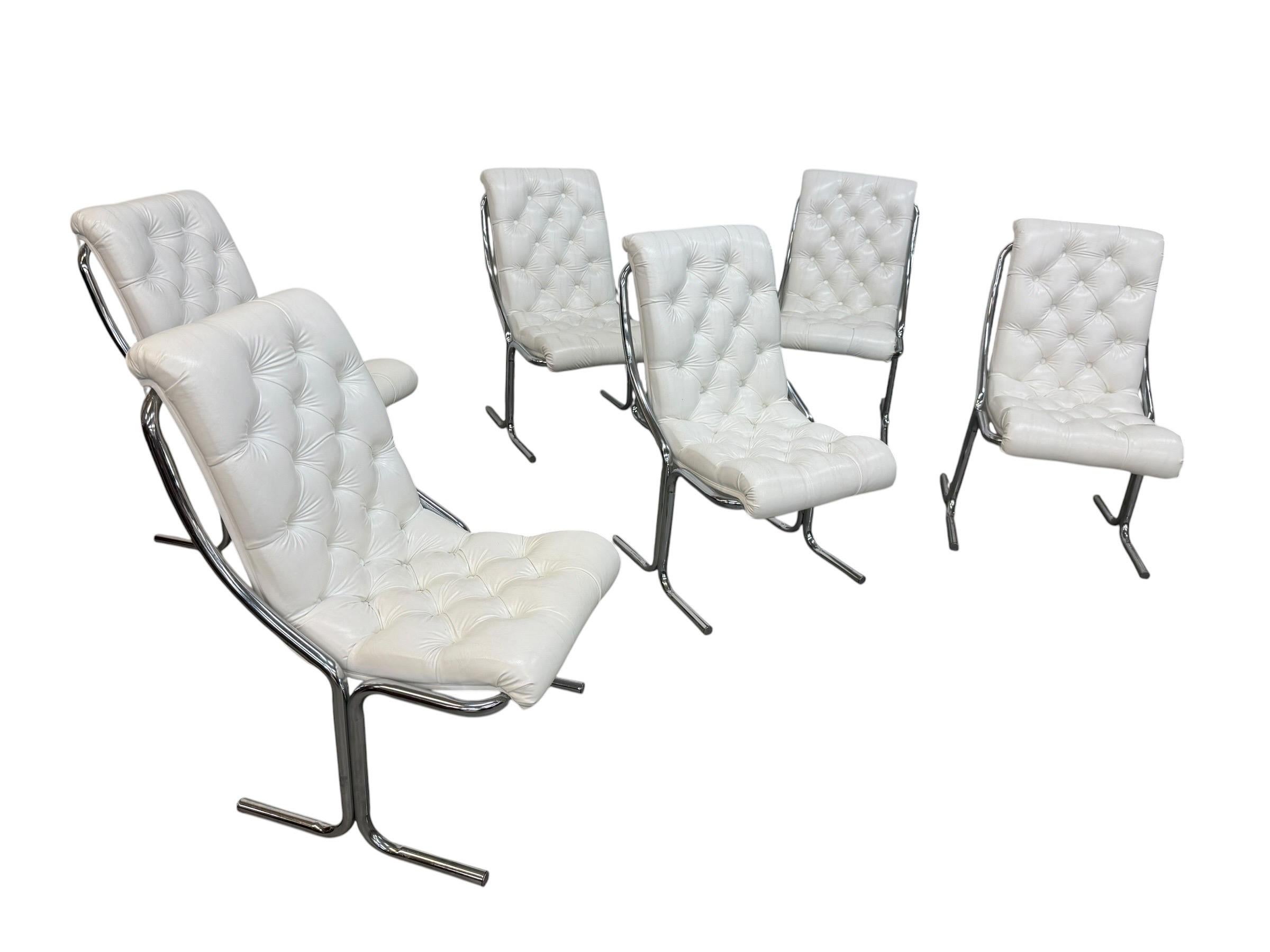 Mid-Century Modern Daystrom White Vinyl Tubular Chrome Dining Chairs - Set of 6 - Image 2