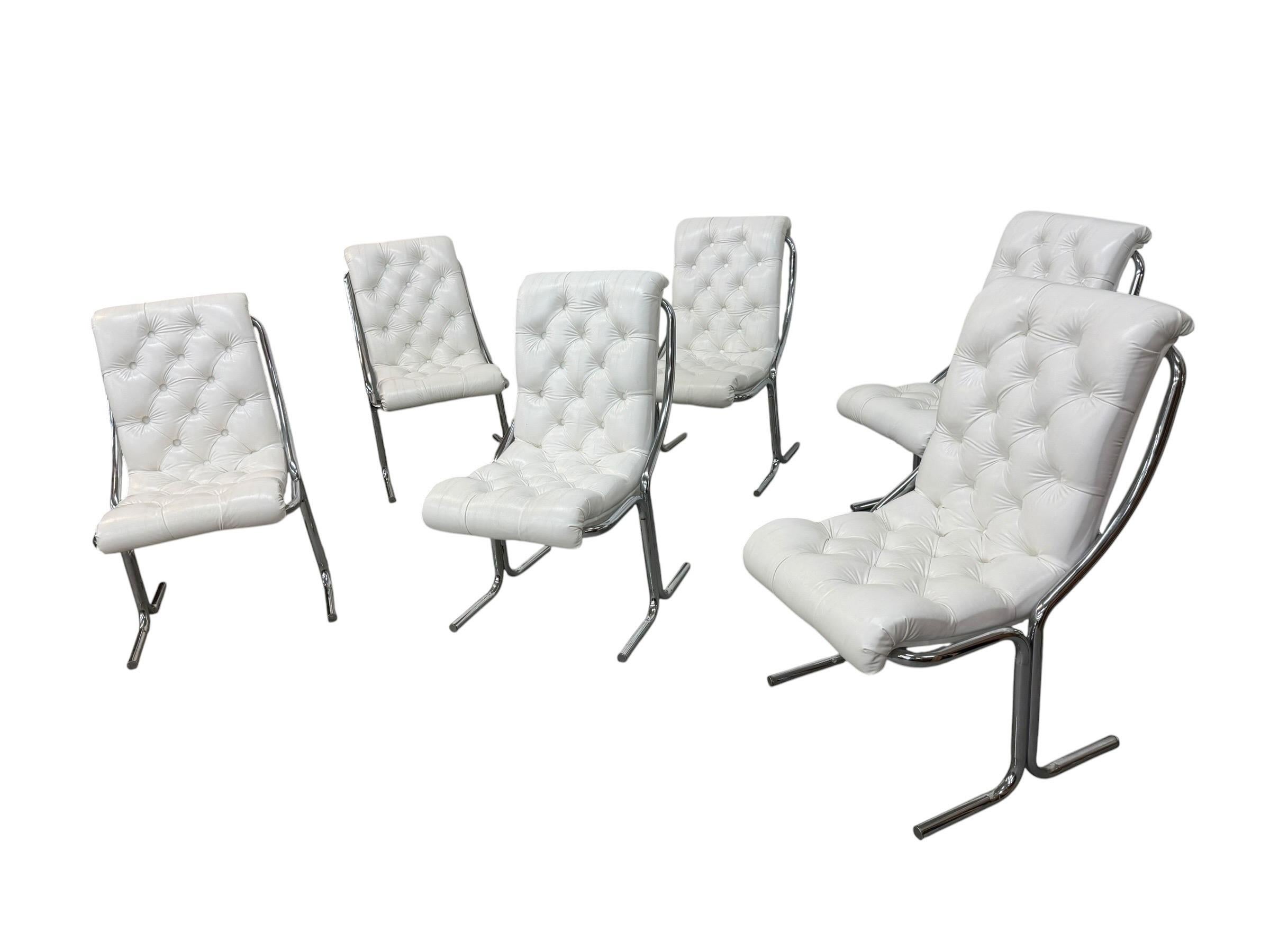 Mid-Century Modern Daystrom White Vinyl Tubular Chrome Dining Chairs - Set of 6 - Image 3