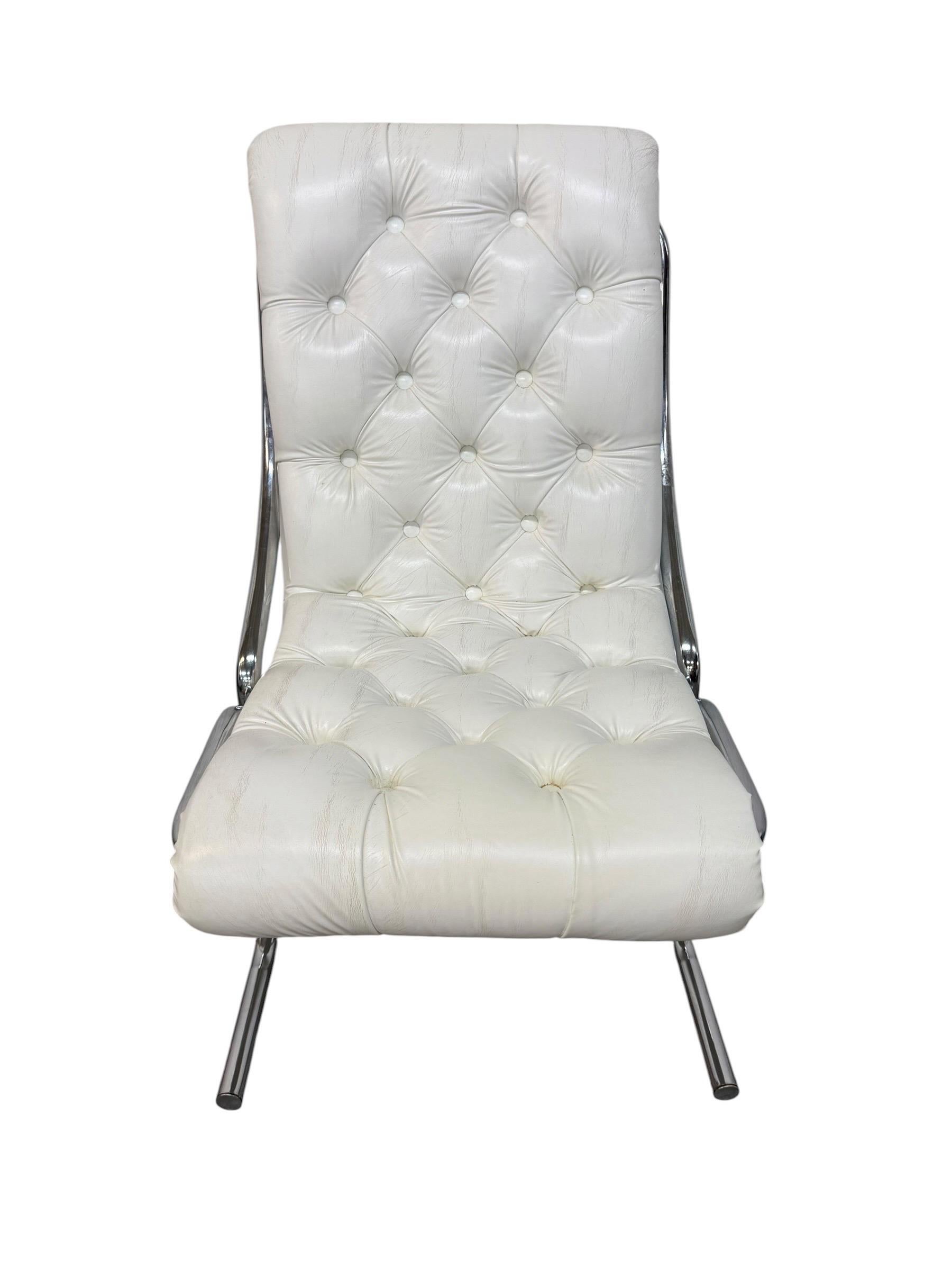Mid-Century Modern Daystrom White Vinyl Tubular Chrome Dining Chairs - Set of 6 - Image 4