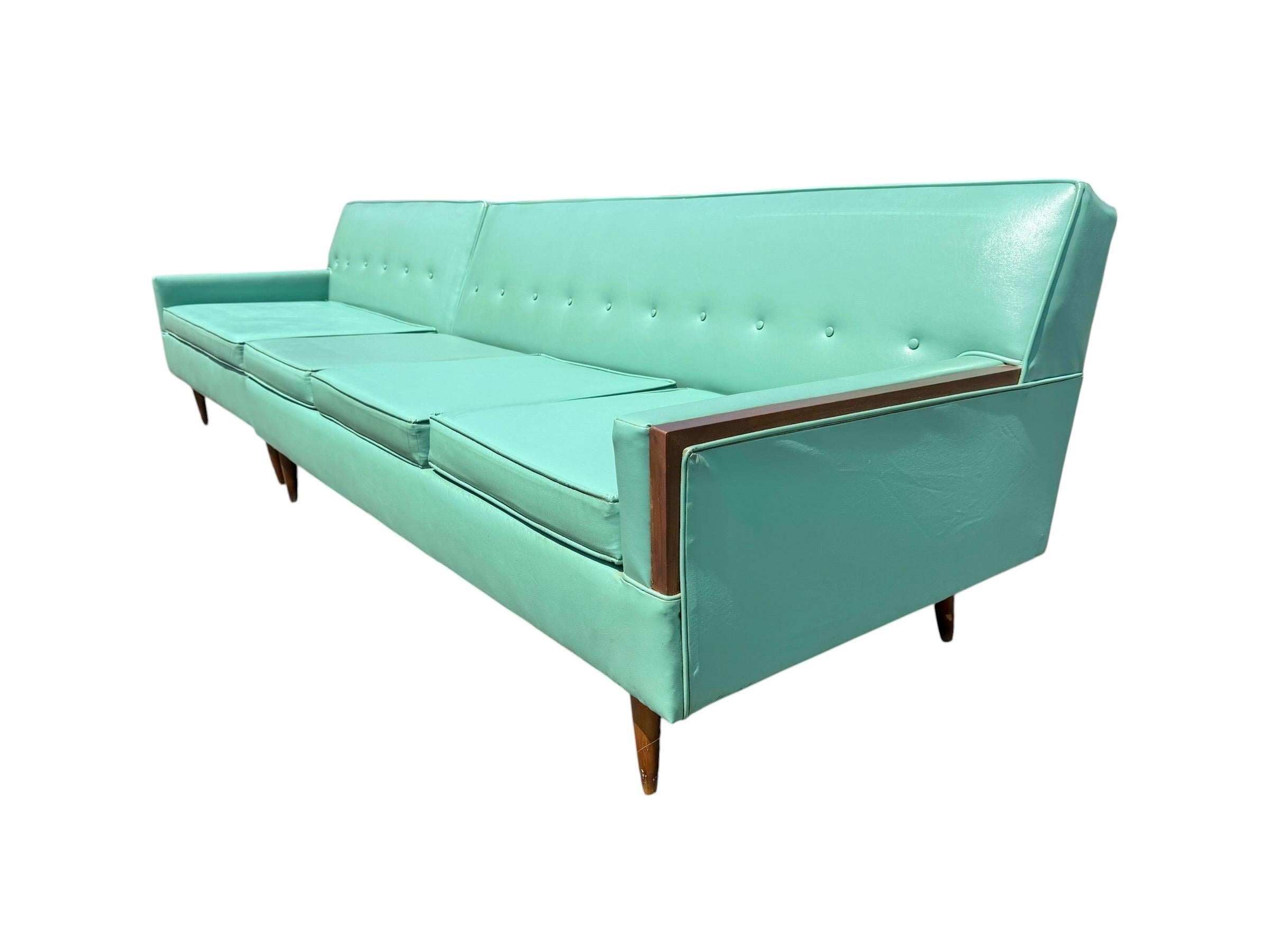 Mid-Century Modern Turquoise & Walnut 2-Piece Sectional Sofa - Image 3