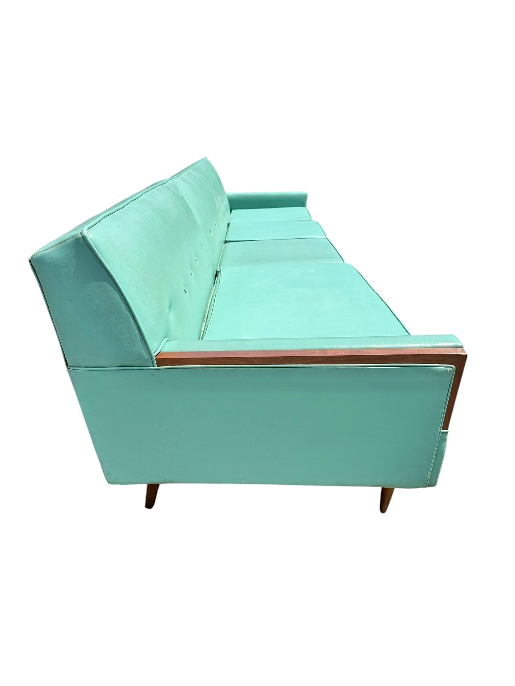 Mid-Century Modern Turquoise & Walnut 2-Piece Sectional Sofa - Image 4