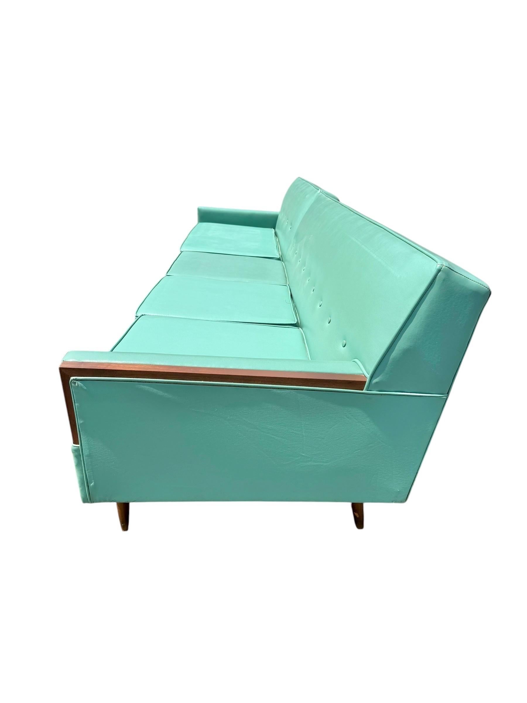Mid-Century Modern Turquoise & Walnut 2-Piece Sectional Sofa - Image 5