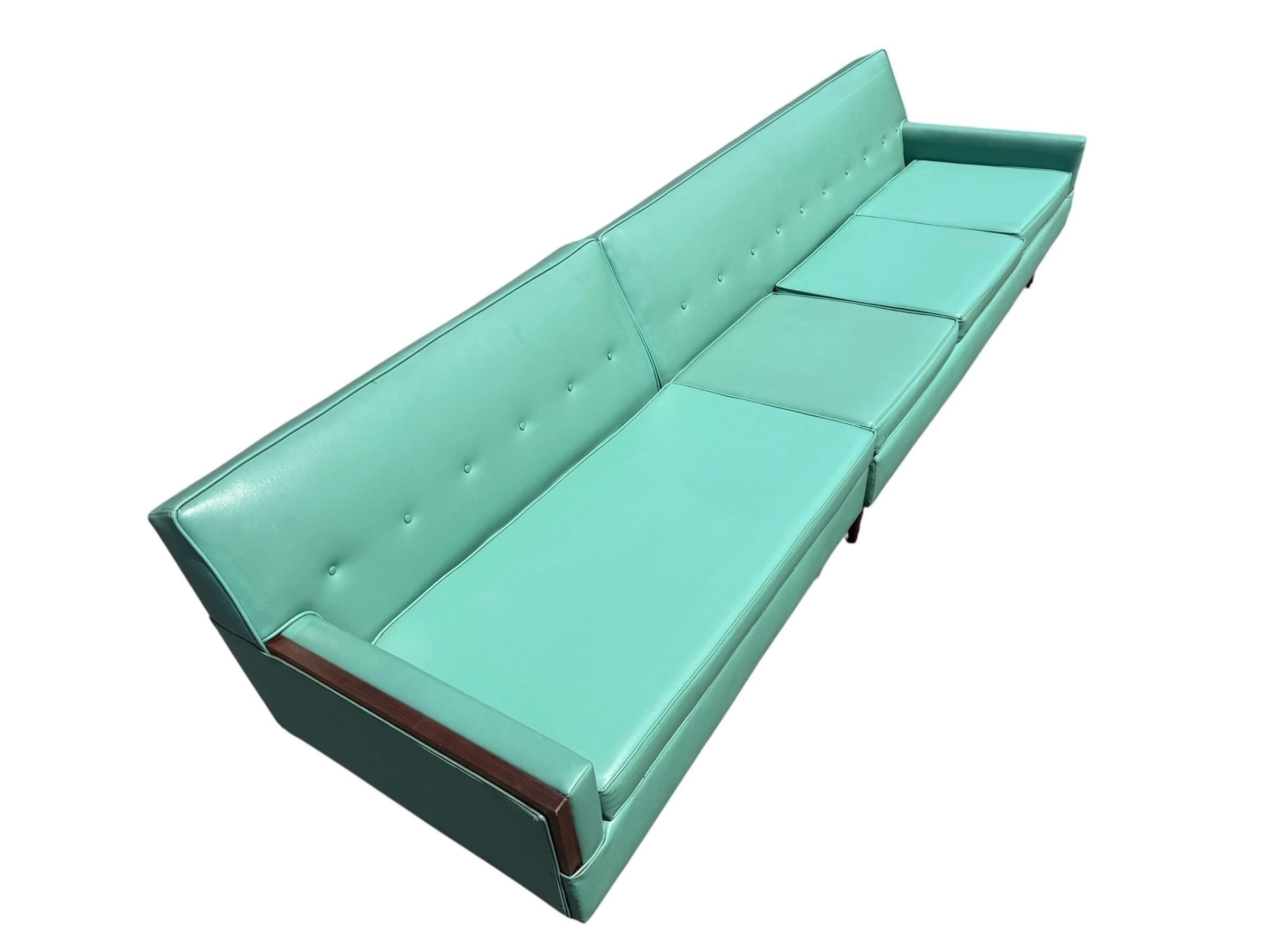 Mid-Century Modern Turquoise & Walnut 2-Piece Sectional Sofa - Image 6