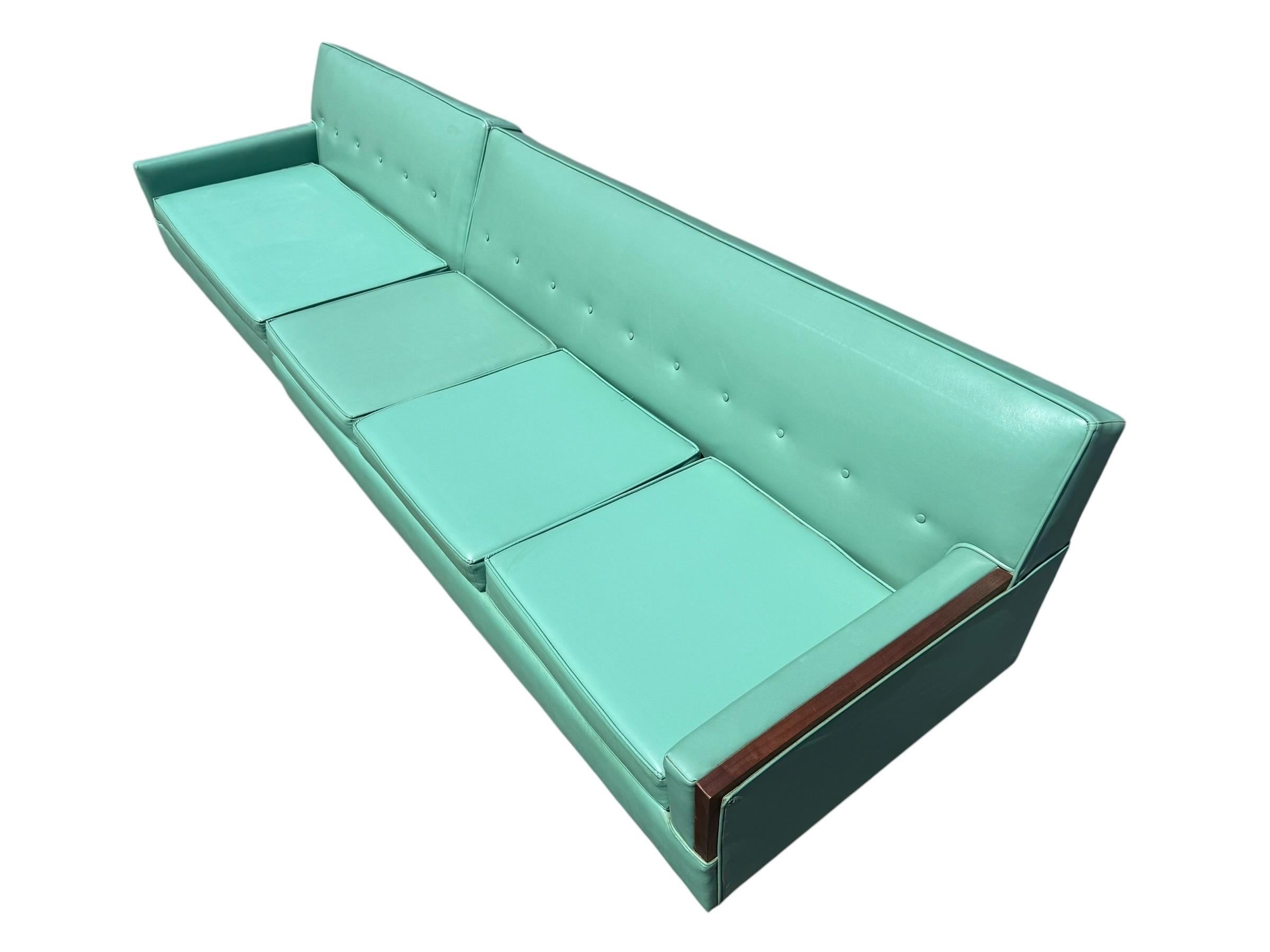 Mid-Century Modern Turquoise & Walnut 2-Piece Sectional Sofa - Image 7
