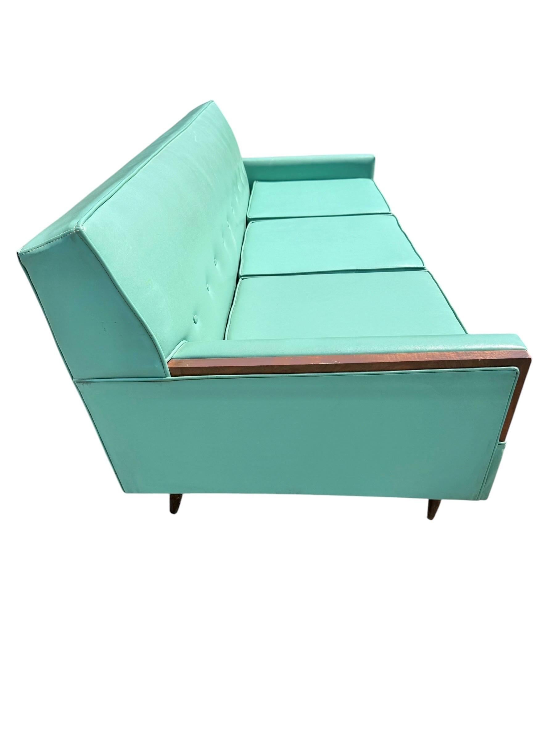 Mid-Century Modern Turquoise & Walnut Sofa - Image 2
