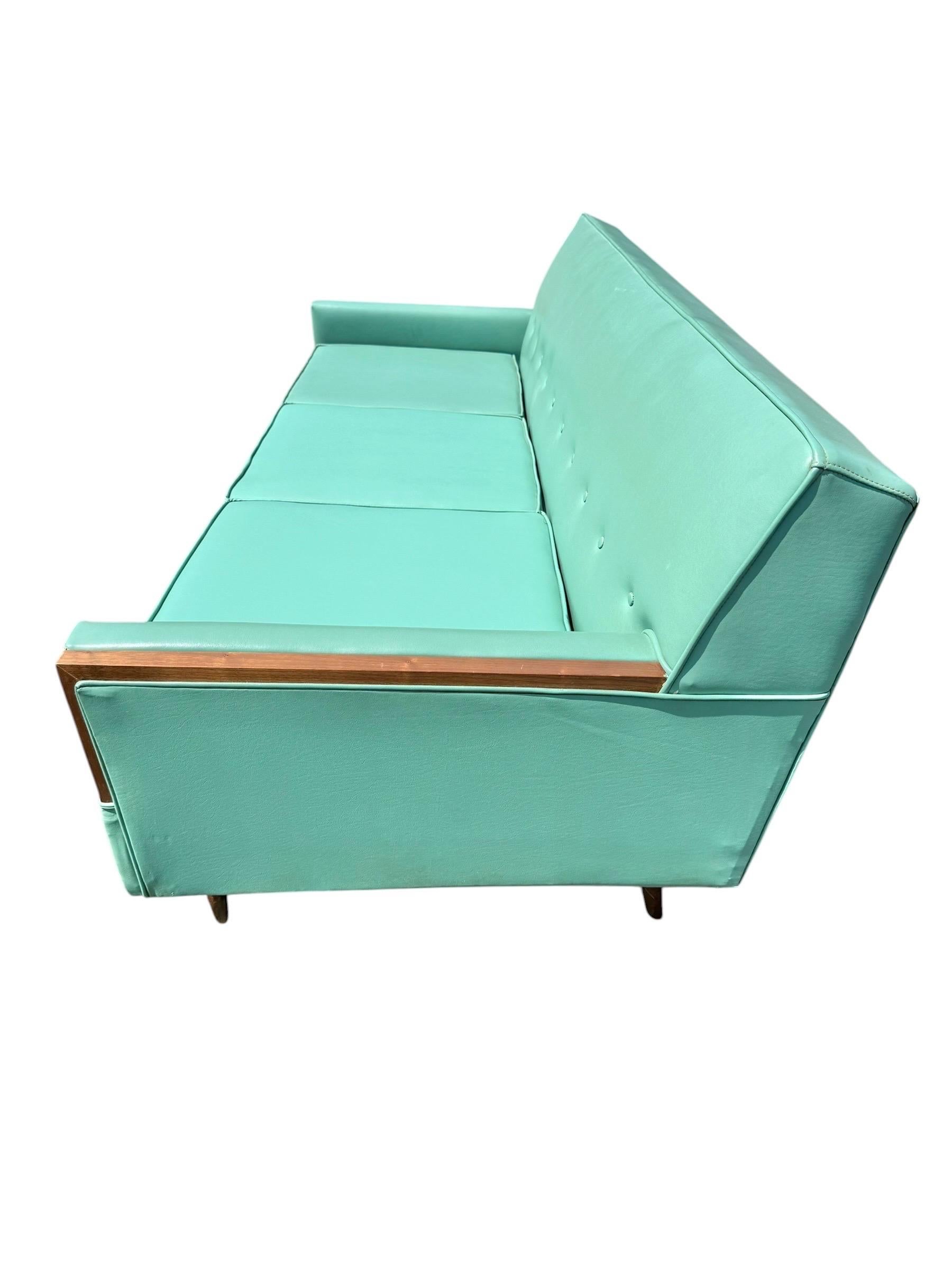 Mid-Century Modern Turquoise & Walnut Sofa - Image 3
