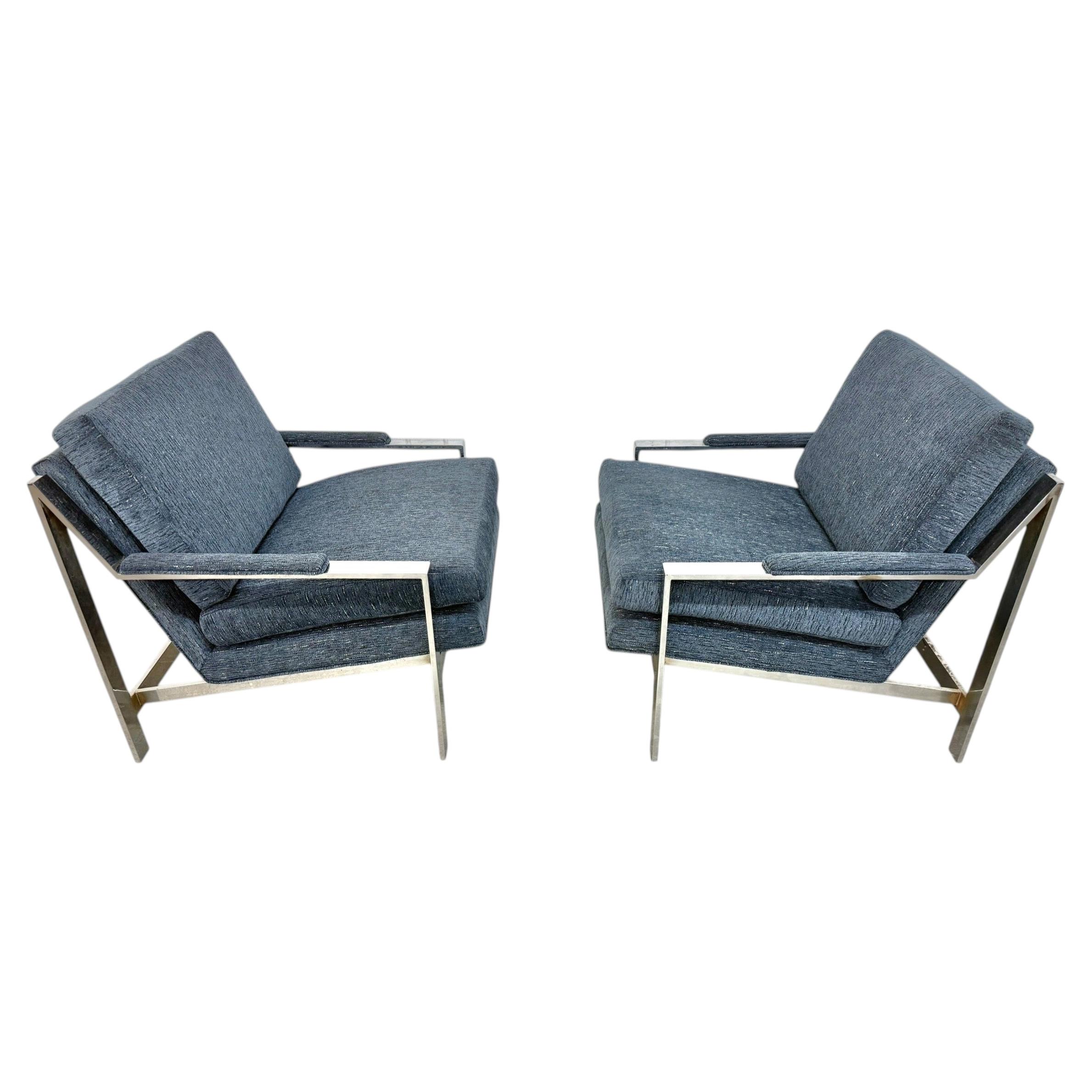 Vintage Milo Baughman Style Flat Bar Chrome Arm Chairs - Set of 2 - Image 2