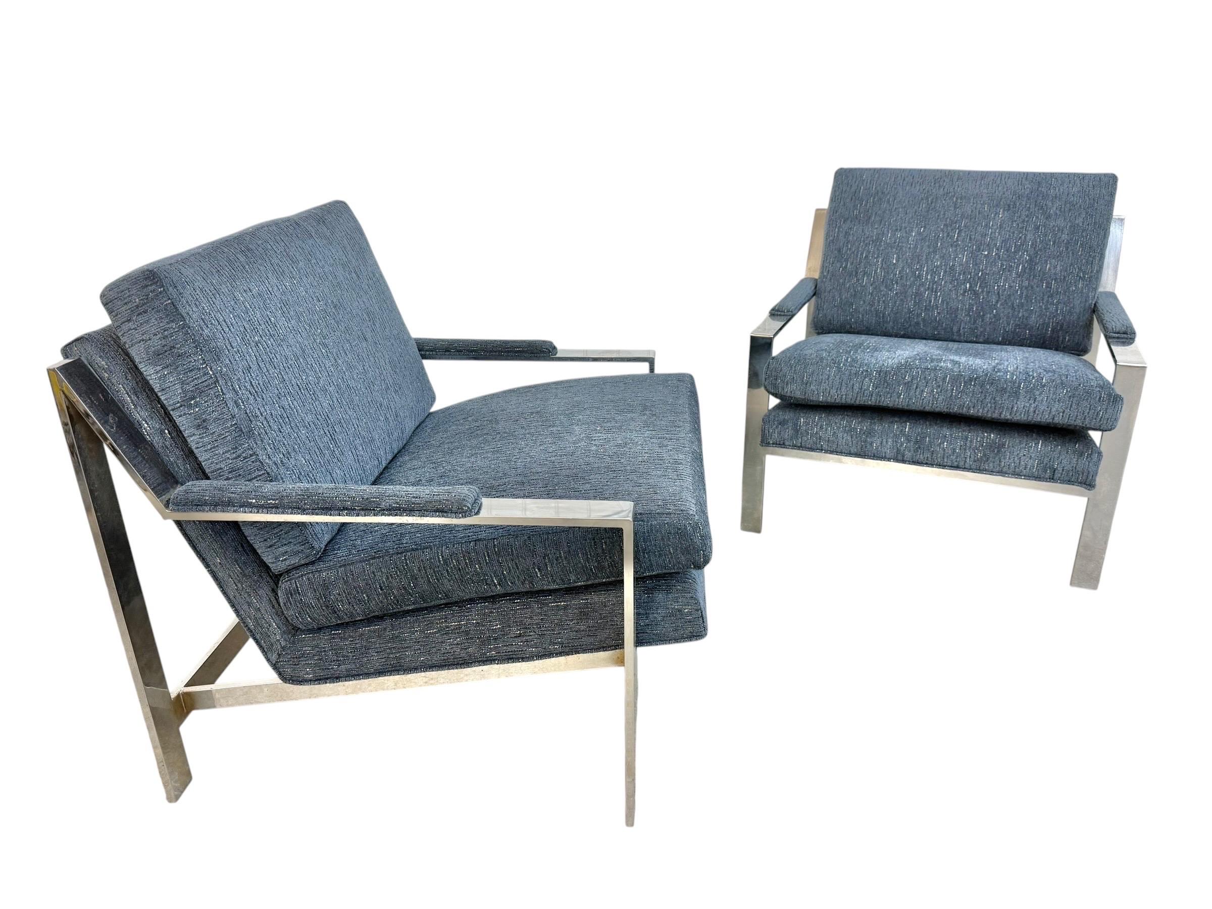 Vintage Milo Baughman Style Flat Bar Chrome Arm Chairs - Set of 2 - Image 3