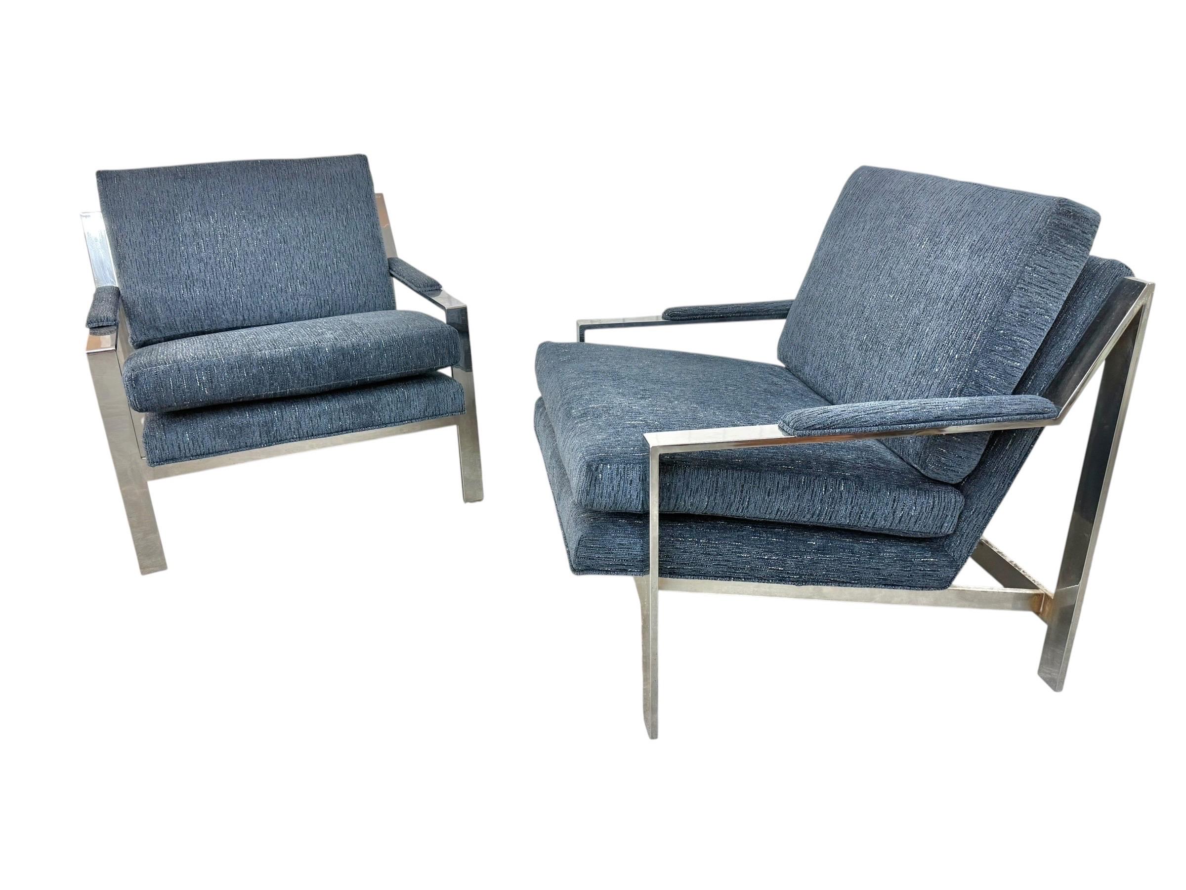 Vintage Milo Baughman Style Flat Bar Chrome Arm Chairs - Set of 2 - Image 4