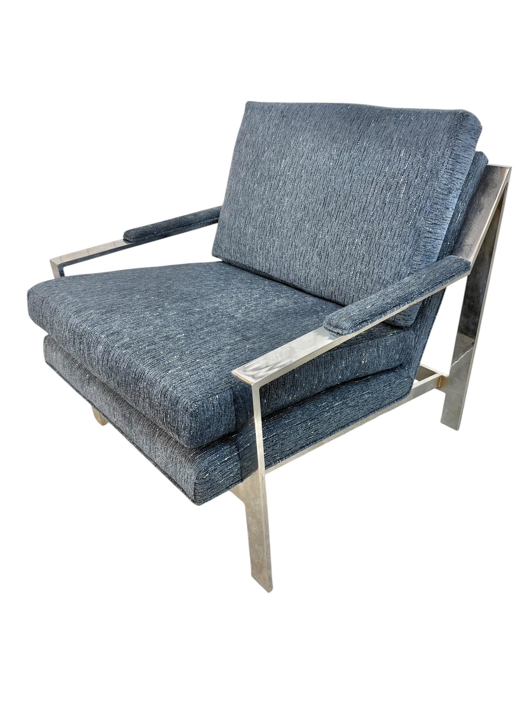 Vintage Milo Baughman Style Flat Bar Chrome Arm Chairs - Set of 2 - Image 5
