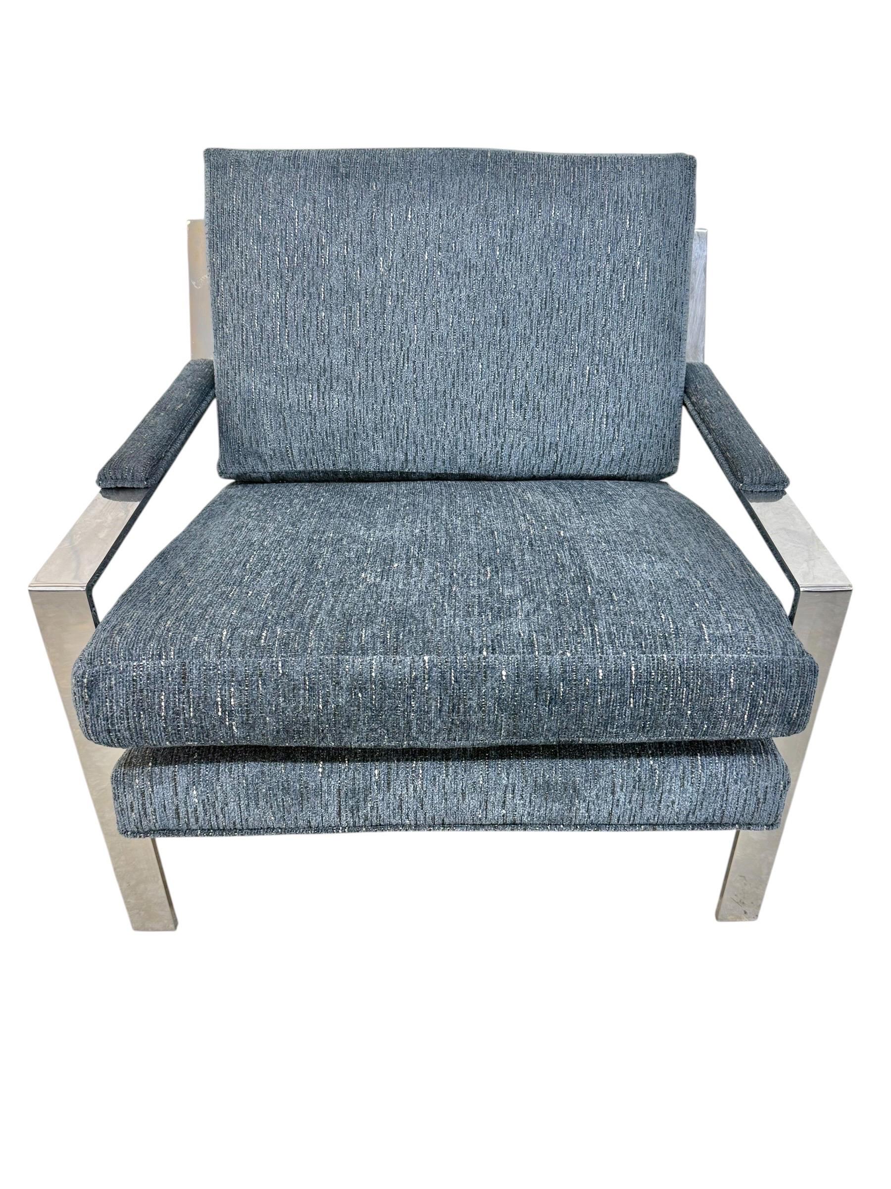 Vintage Milo Baughman Style Flat Bar Chrome Arm Chairs - Set of 2 - Image 6