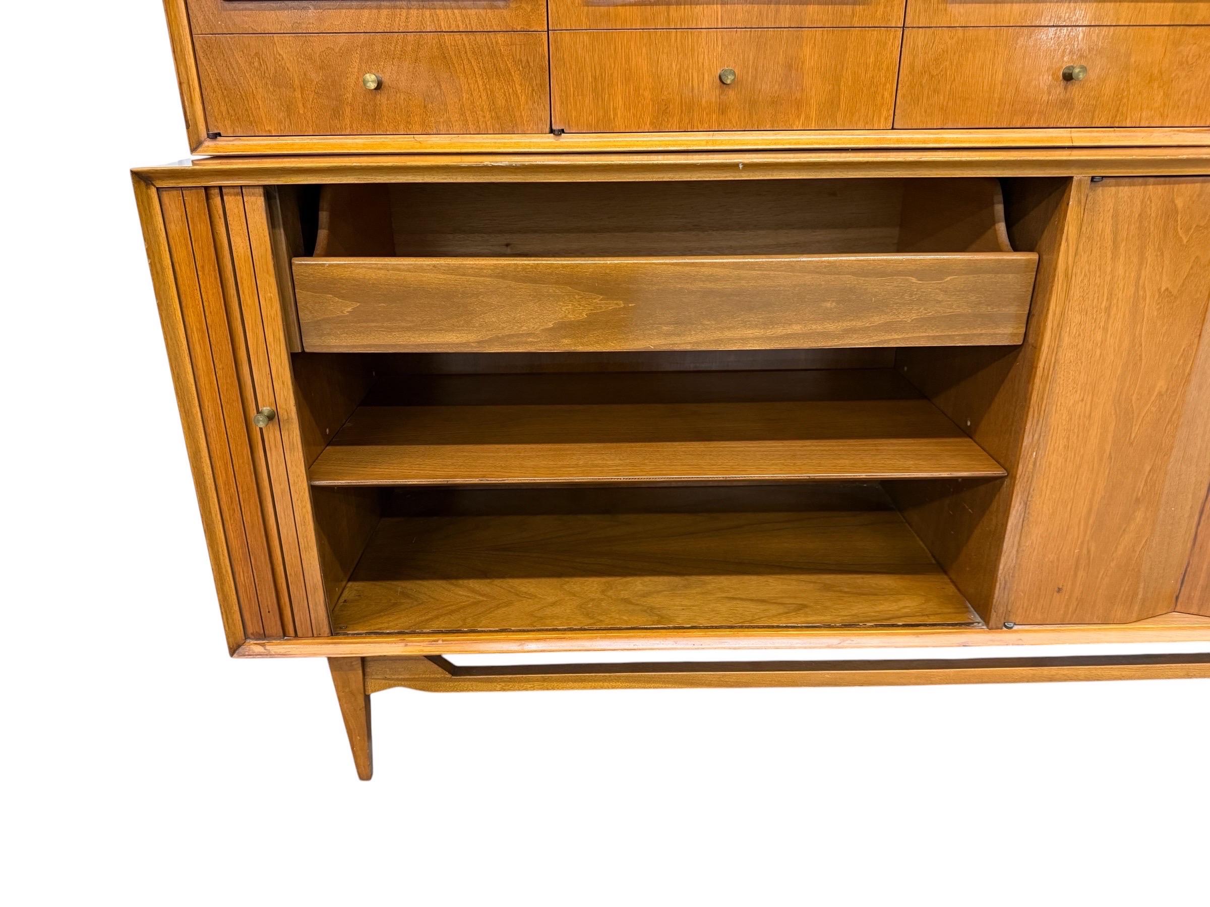 Mid-Century Modern Walnut & Cane 2-Piece Tambour Hutch - Image 5