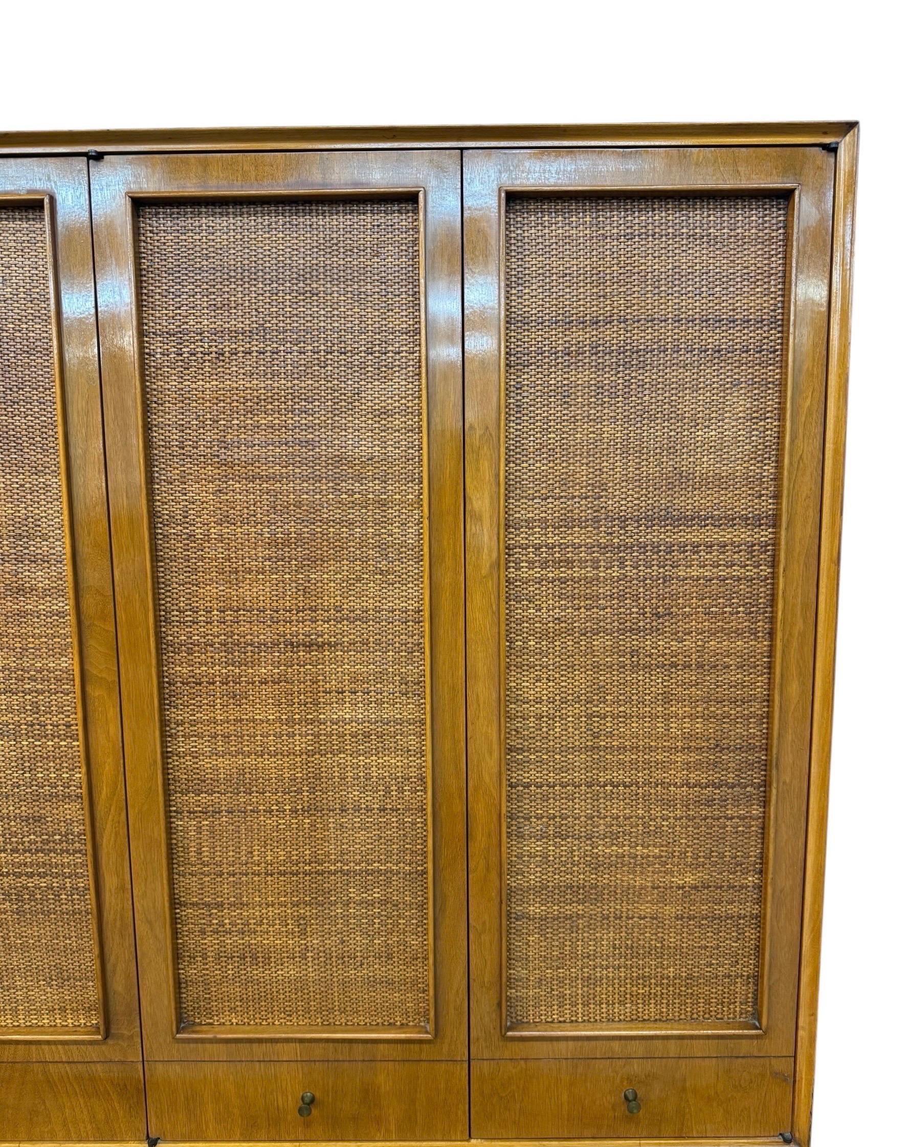 Mid-Century Modern Walnut & Cane 2-Piece Tambour Hutch - Image 9