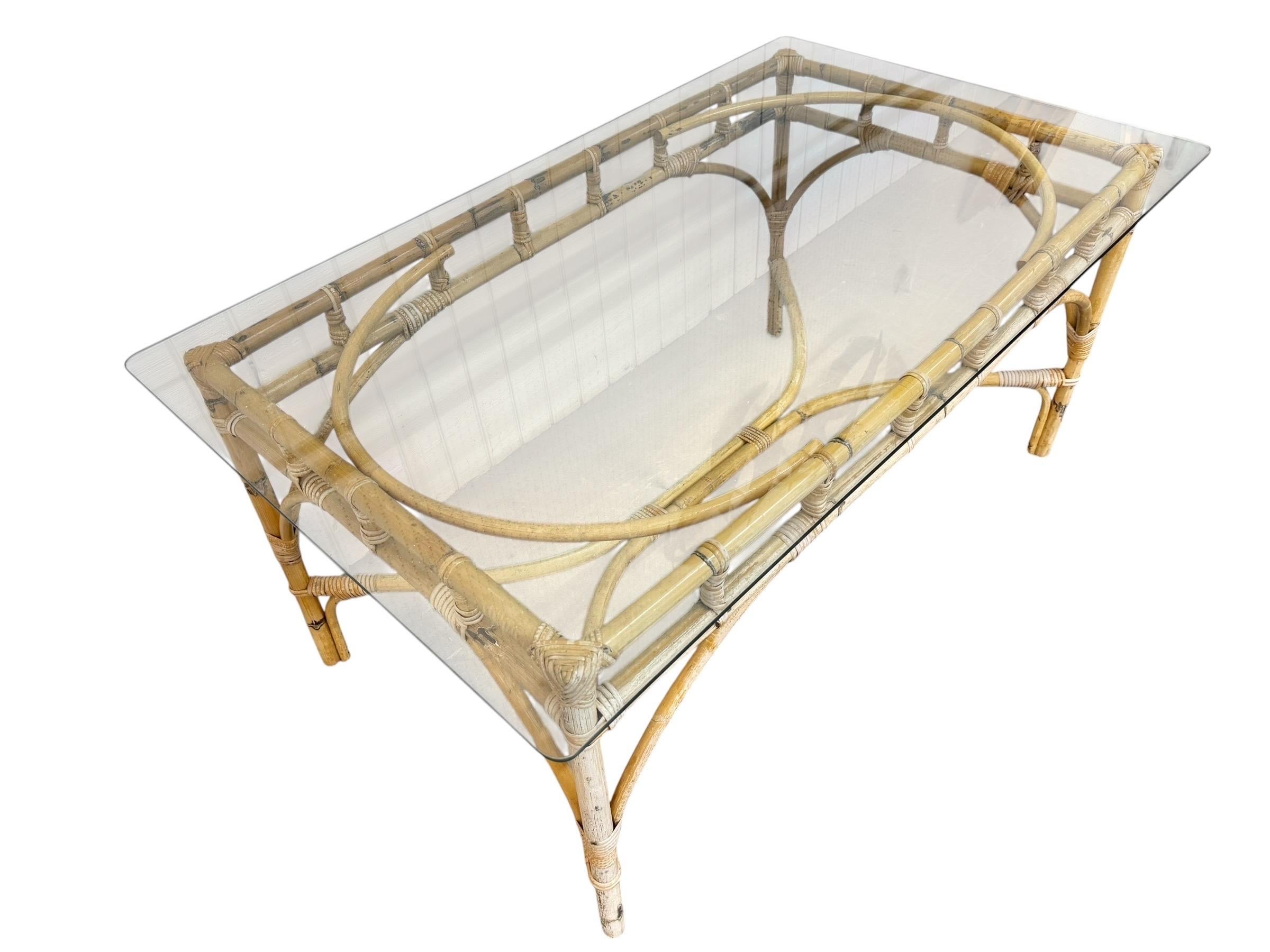 Vintage 5-Piece Bamboo Glass Dining Table & Chairs - Image 2