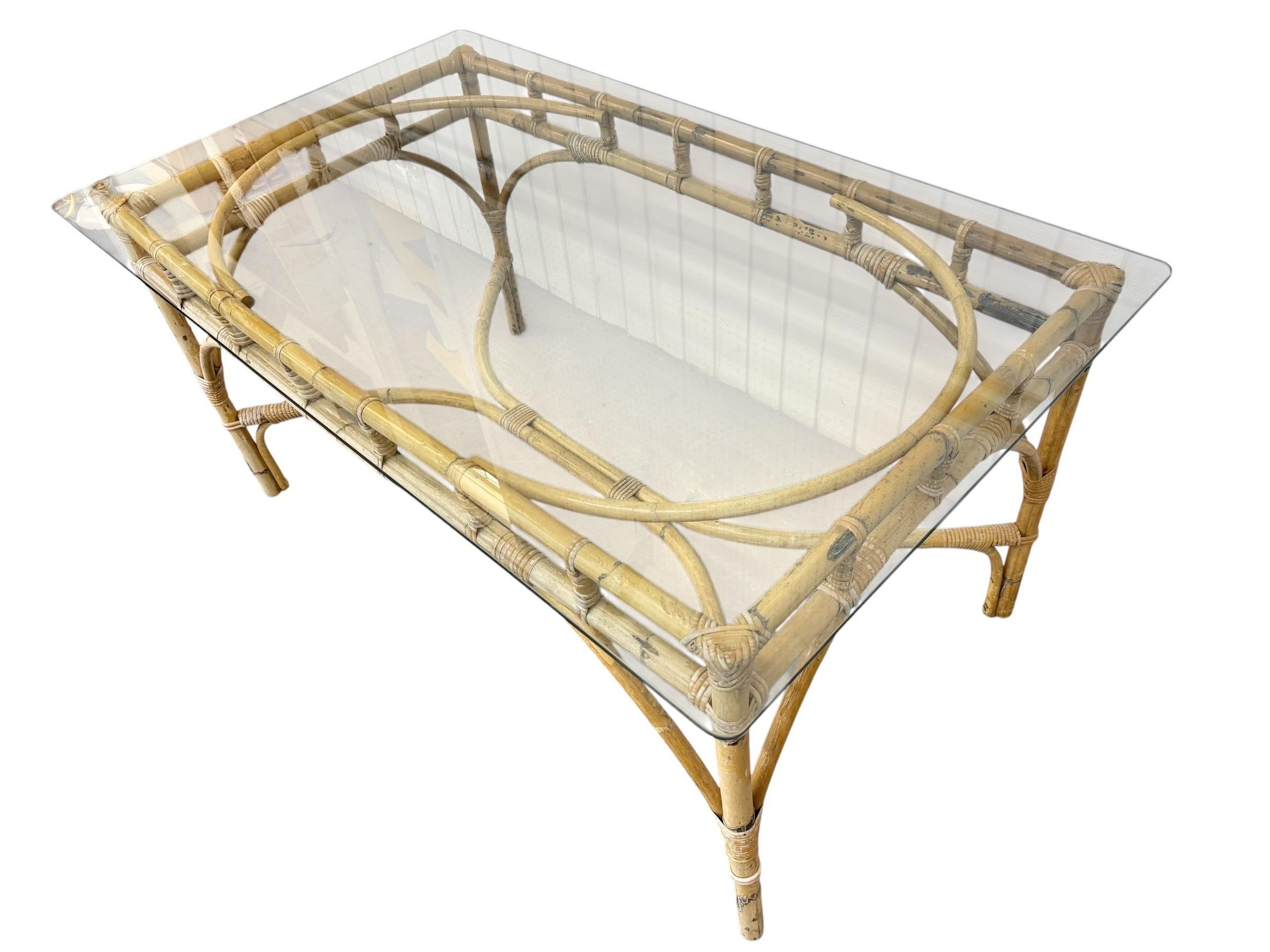 Vintage 5-Piece Bamboo Glass Dining Table & Chairs - Image 3