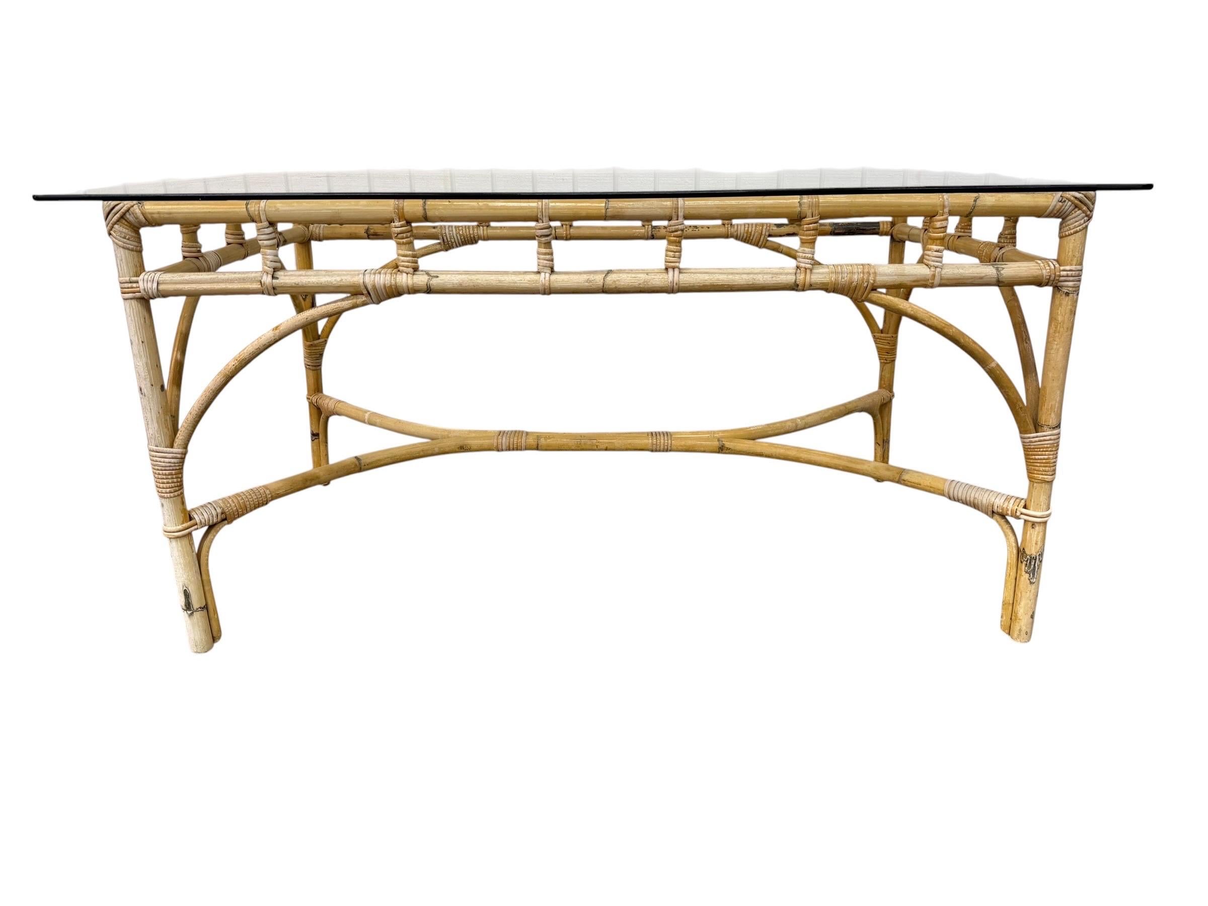 Vintage 5-Piece Bamboo Glass Dining Table & Chairs - Image 4