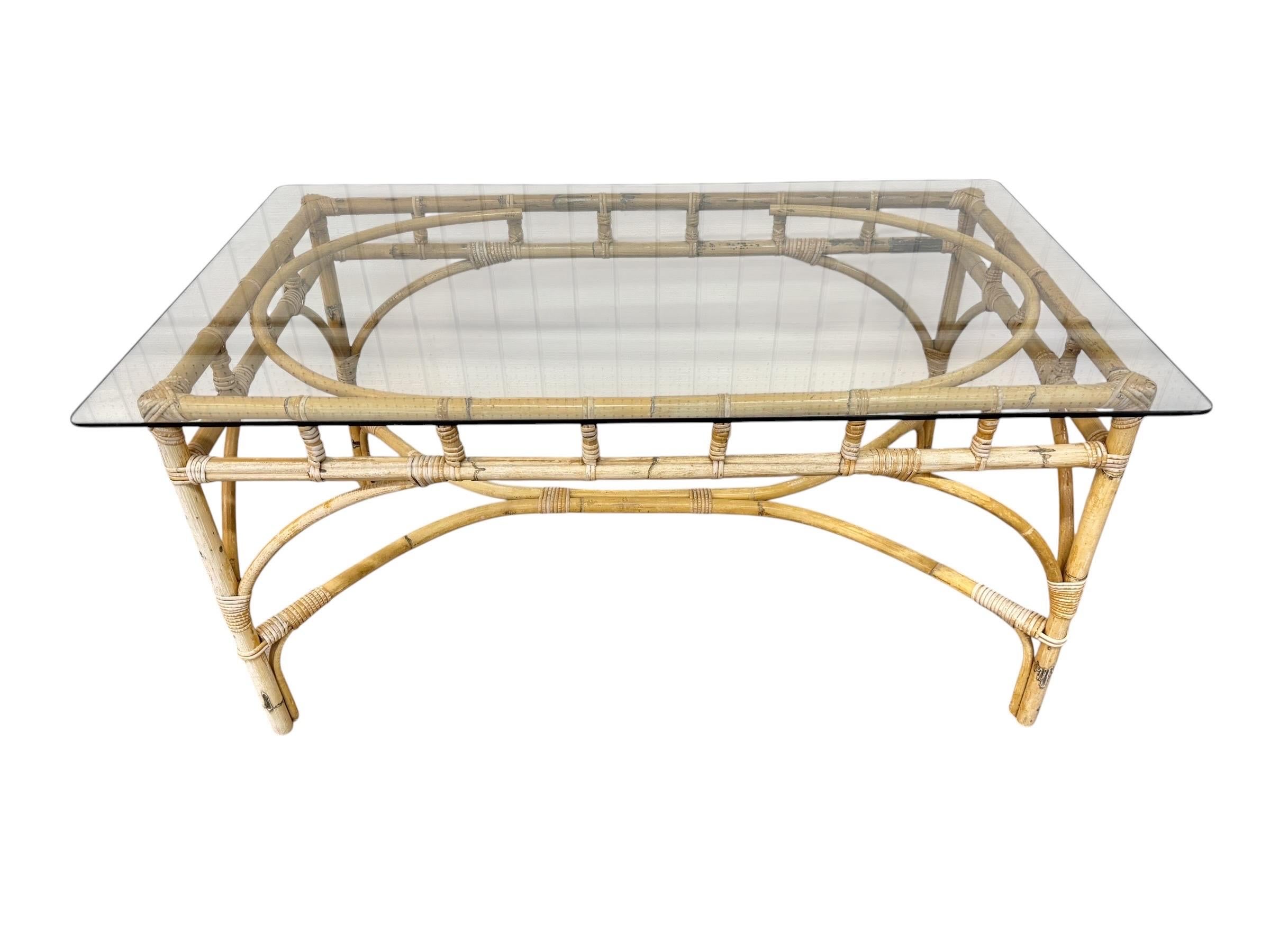Vintage 5-Piece Bamboo Glass Dining Table & Chairs - Image 5