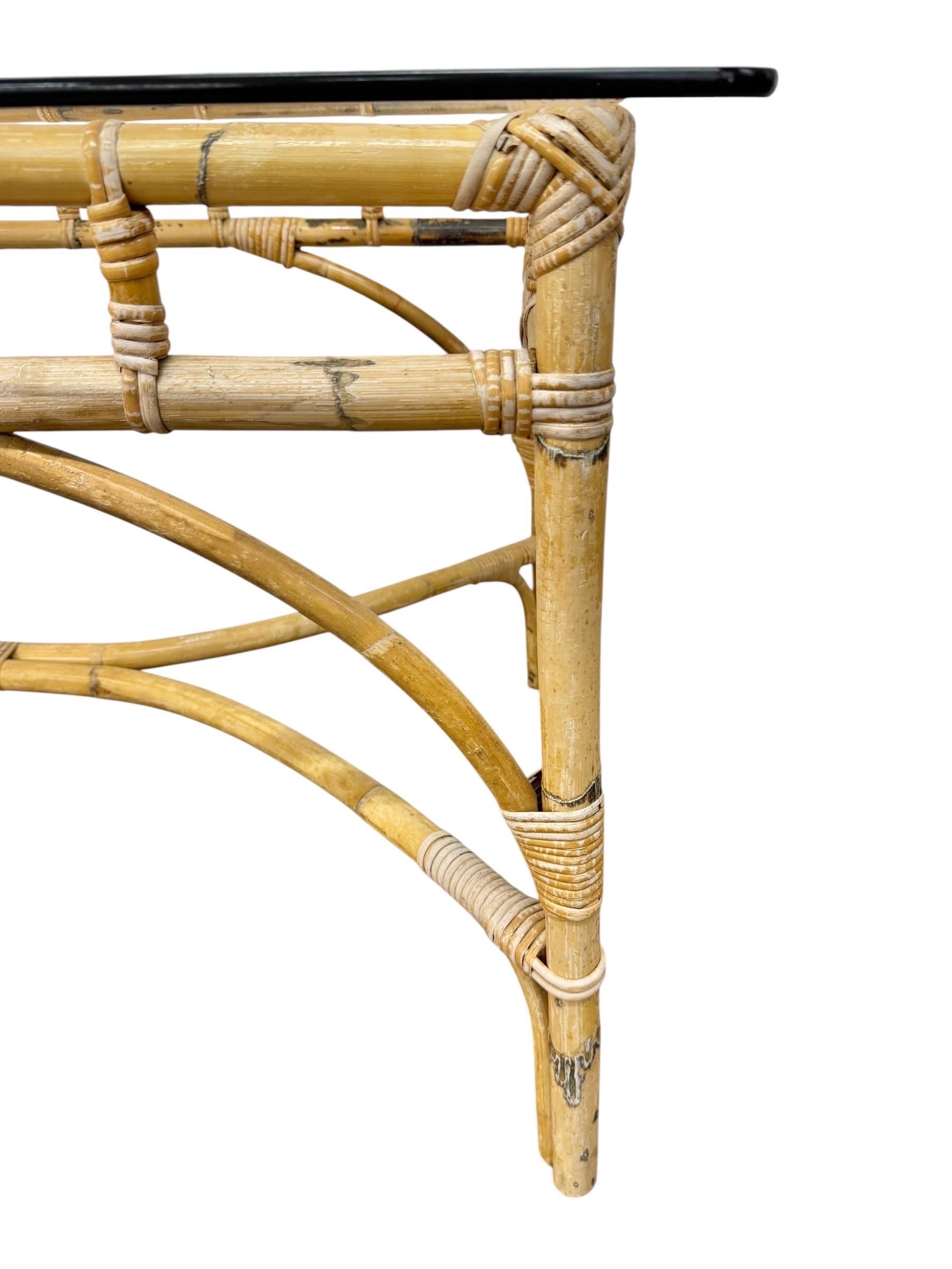Vintage 5-Piece Bamboo Glass Dining Table & Chairs - Image 7