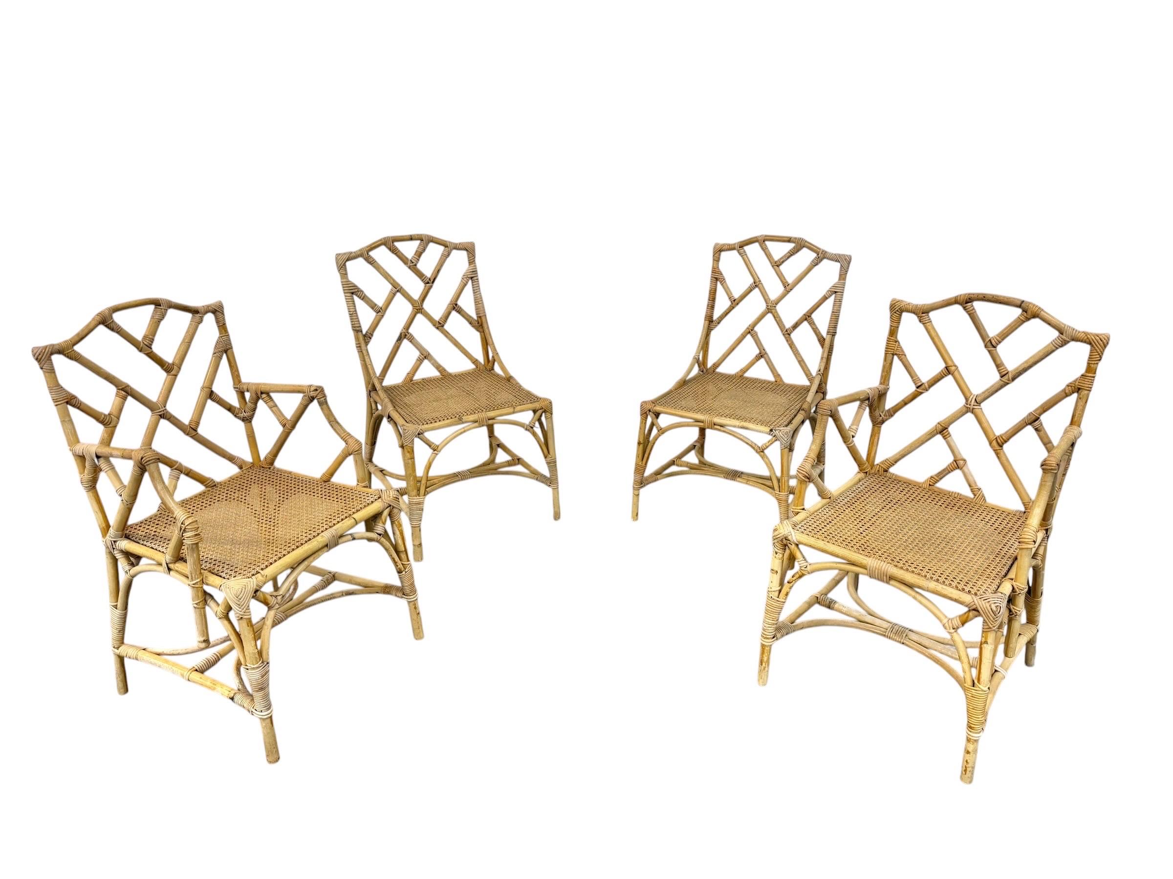 Vintage 5-Piece Bamboo Glass Dining Table & Chairs - Image 8