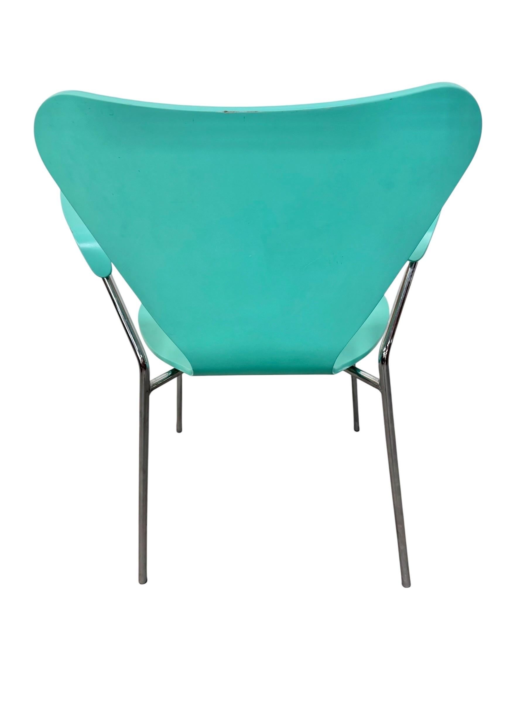 Vintage Italian Modern Turquoise Arm Chair - Image 4