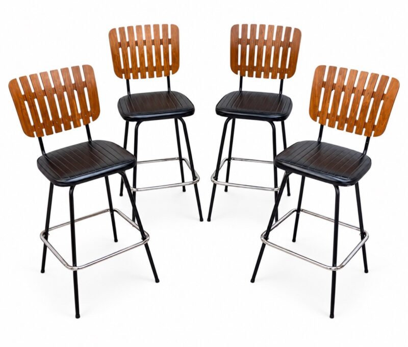 Mid-Century Modern Umanoff Style Slatted Bar Stools – Set of 4