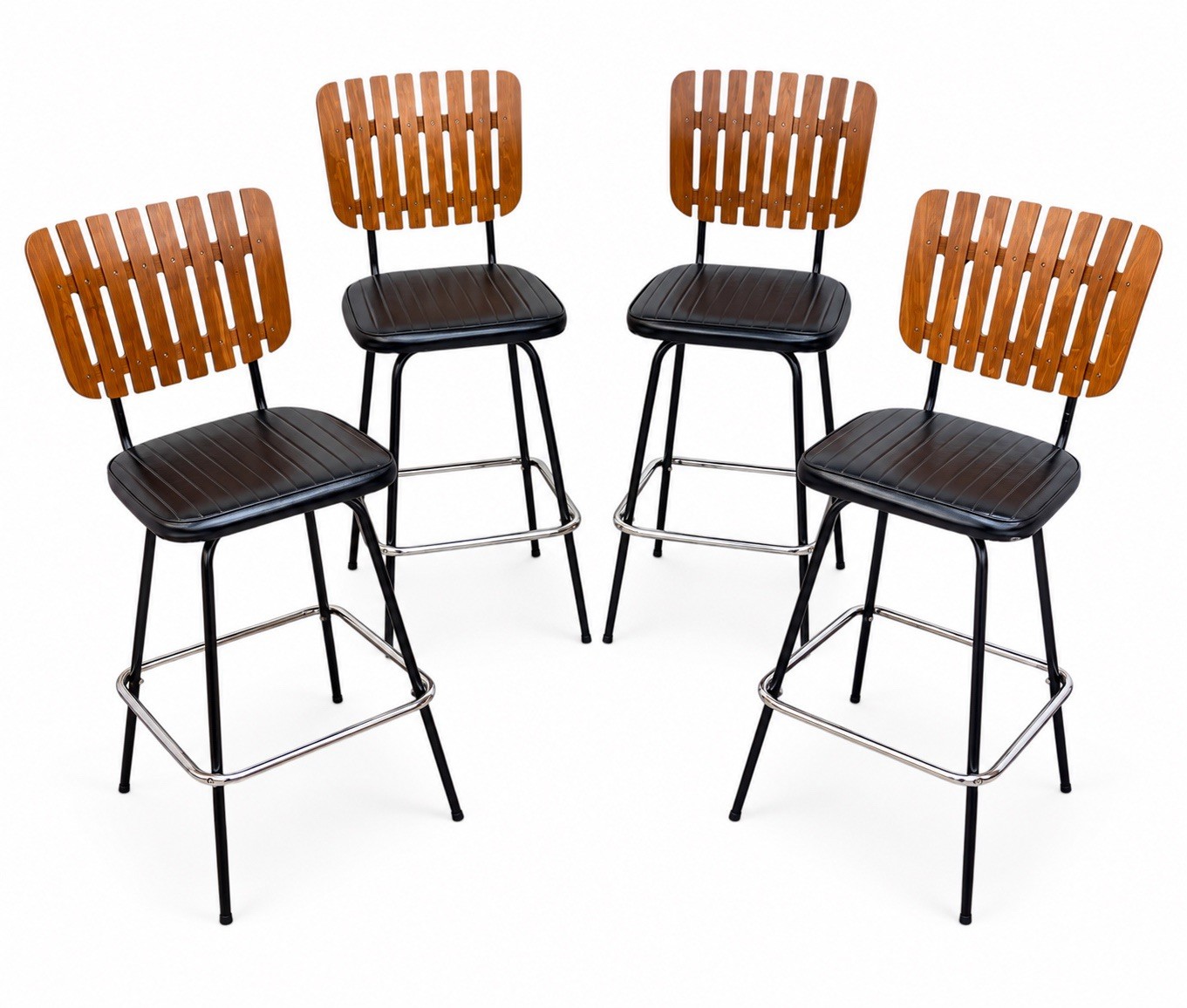 Mid-Century Modern Umanoff Style Slatted Bar Stools - Set of 4