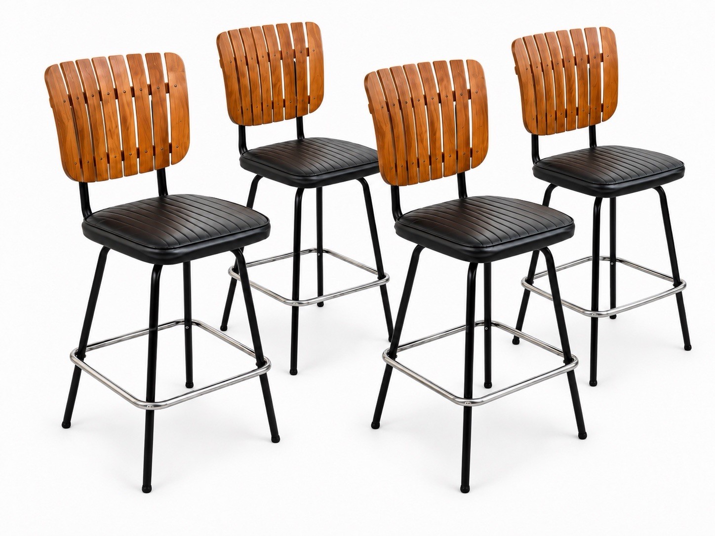 Mid-Century Modern Umanoff Style Slatted Bar Stools - Set of 4 - Image 2