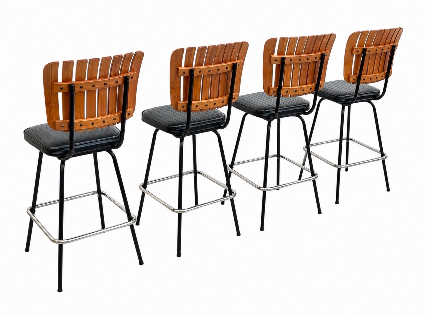 Mid-Century Modern Umanoff Style Slatted Bar Stools - Set of 4 - Image 6