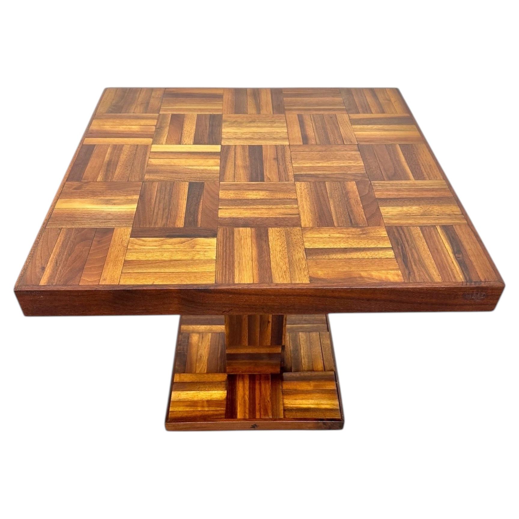 Mid-Century Modern Butcher Block Parquet Side Table