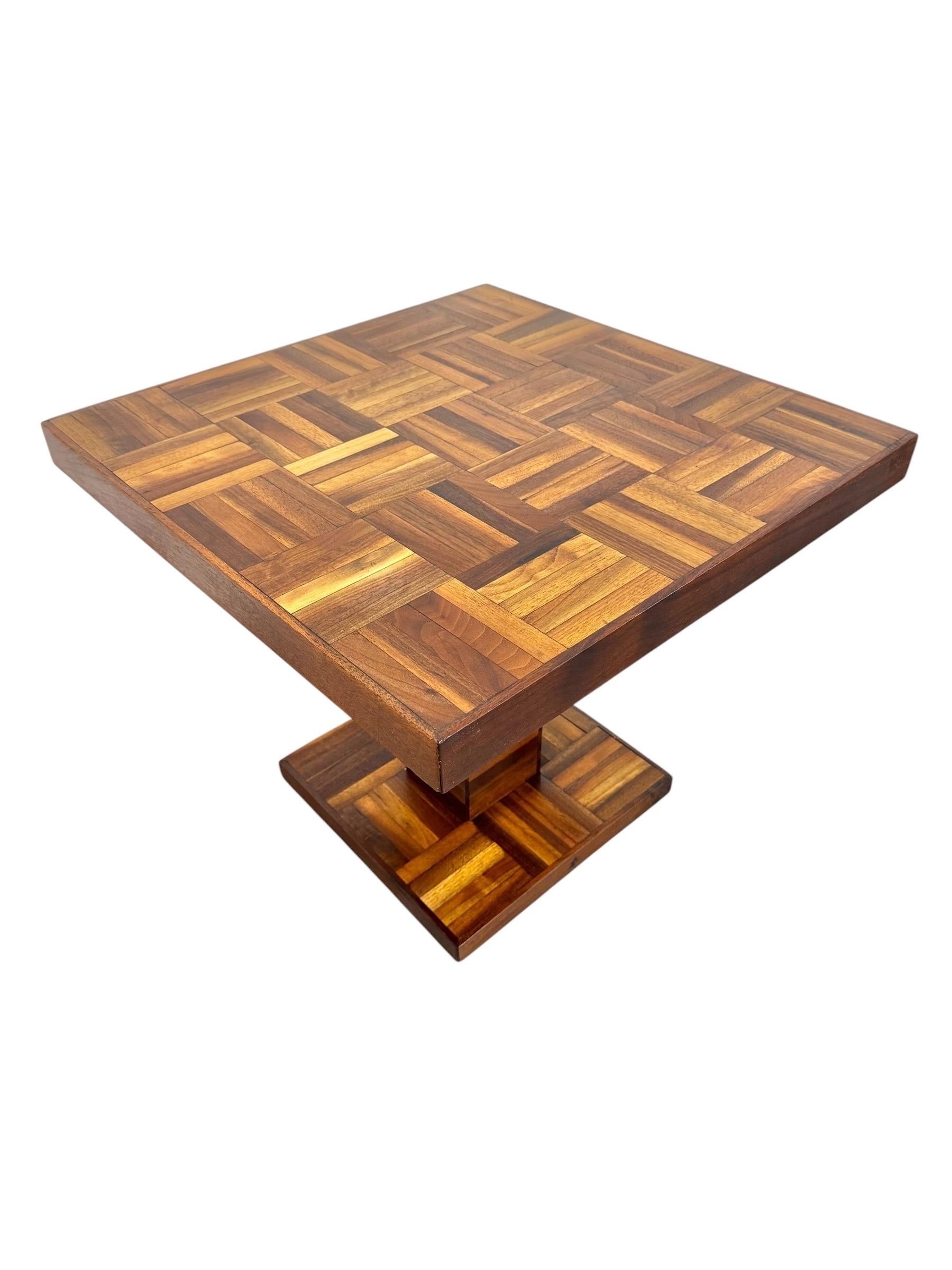 Mid-Century Modern Butcher Block Parquet Side Table - Image 3