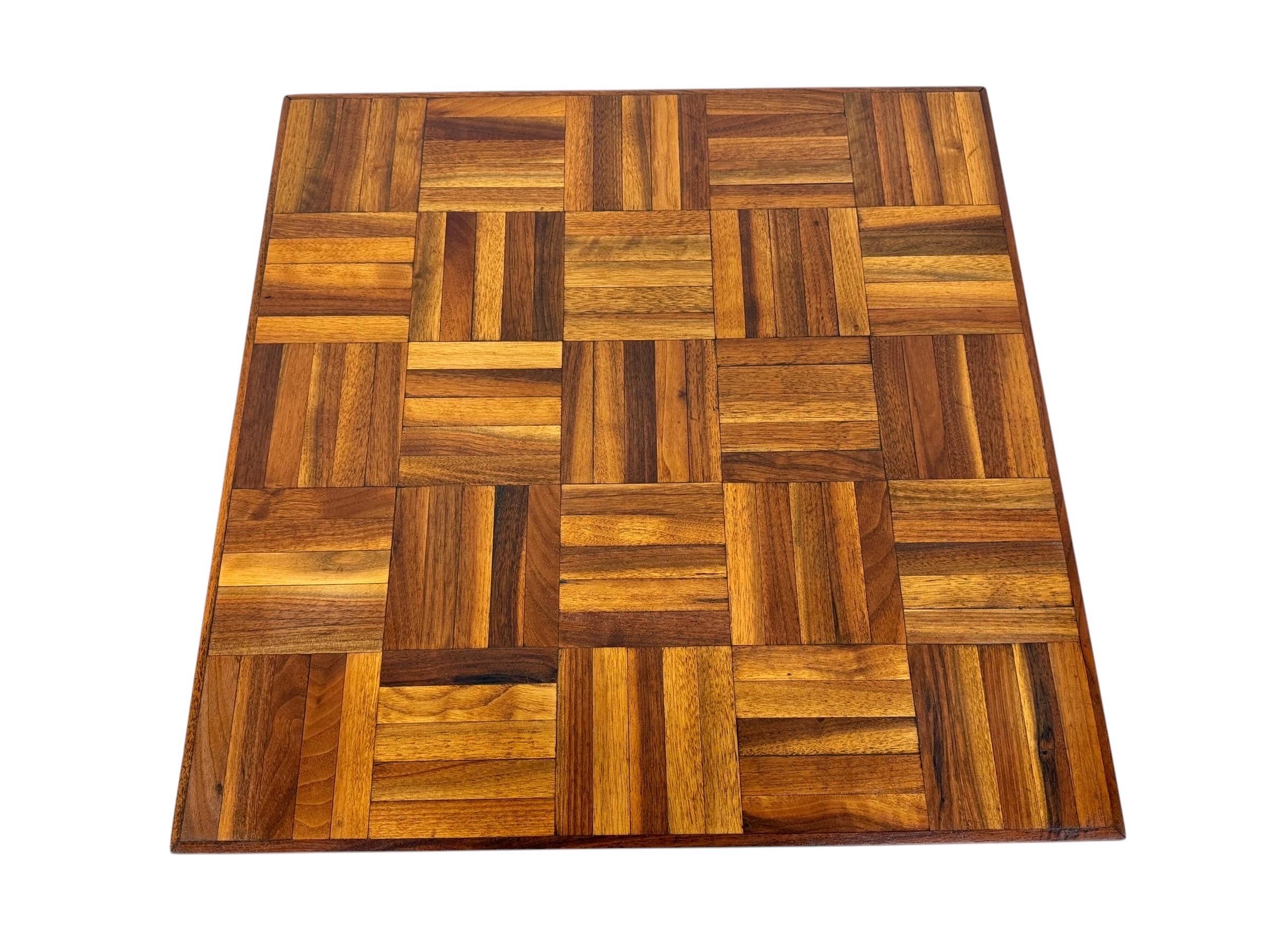 Mid-Century Modern Butcher Block Parquet Side Table - Image 4