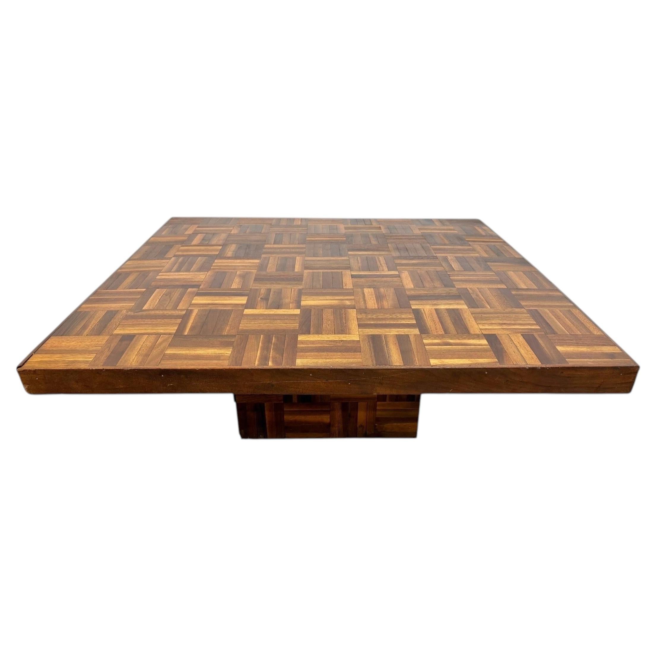Mid-Century Modern Butcher Block Parquet Walnut Coffee Table
