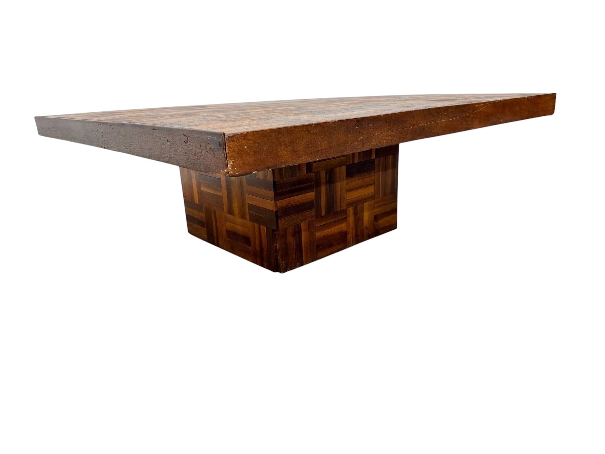 Mid-Century Modern Butcher Block Parquet Walnut Coffee Table - Image 2