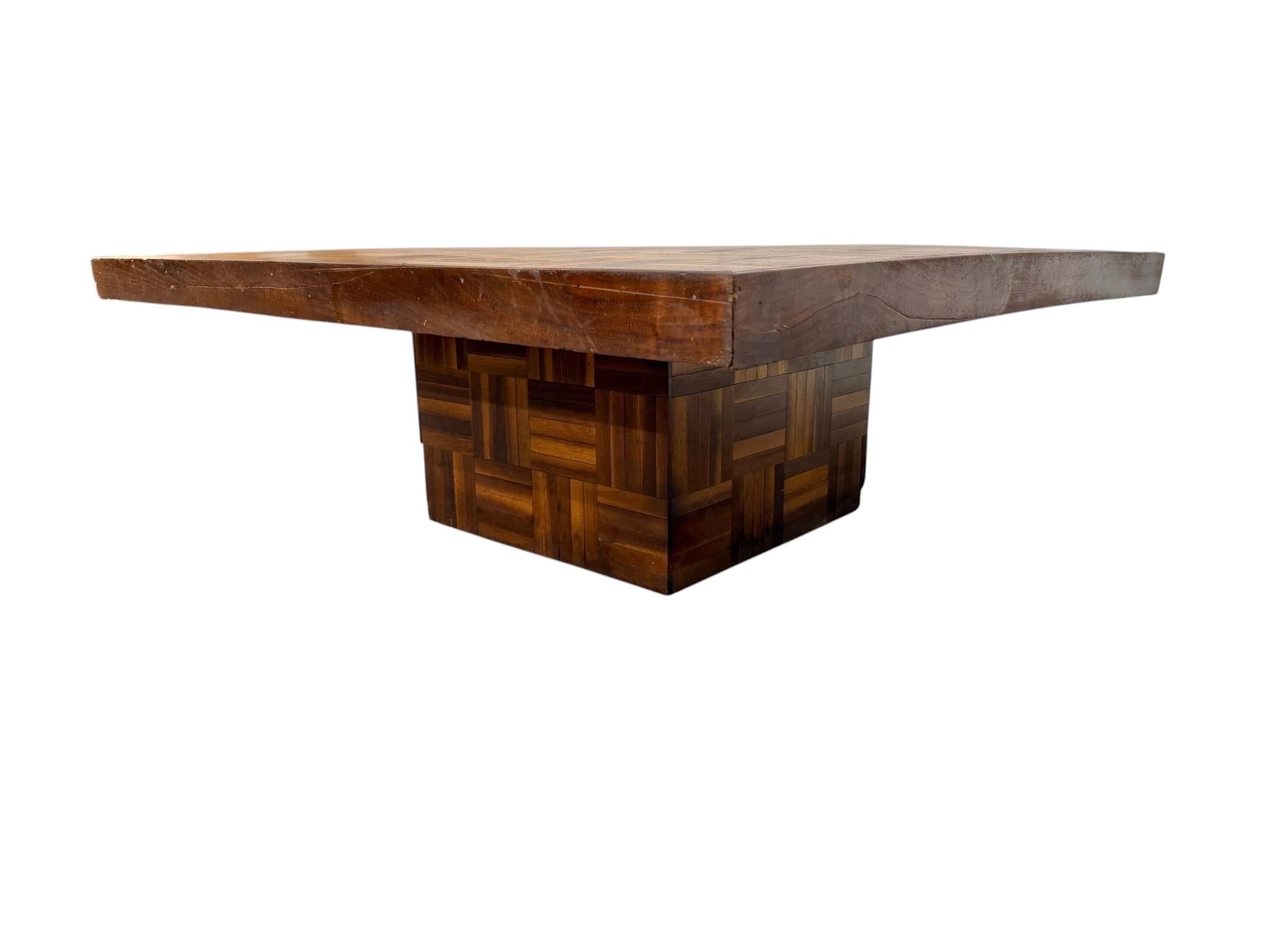 Mid-Century Modern Butcher Block Parquet Walnut Coffee Table - Image 3