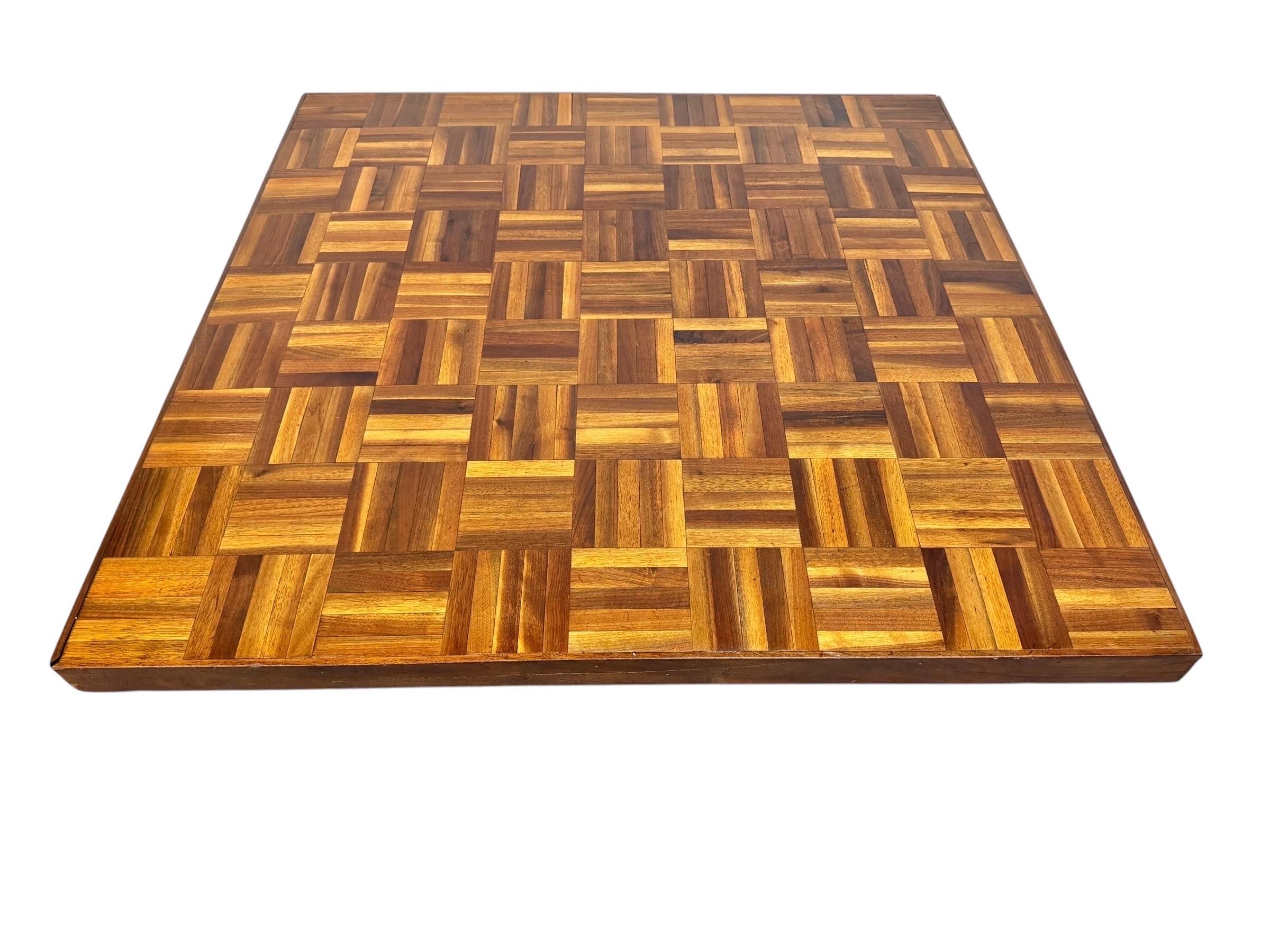 Mid-Century Modern Butcher Block Parquet Walnut Coffee Table - Image 4