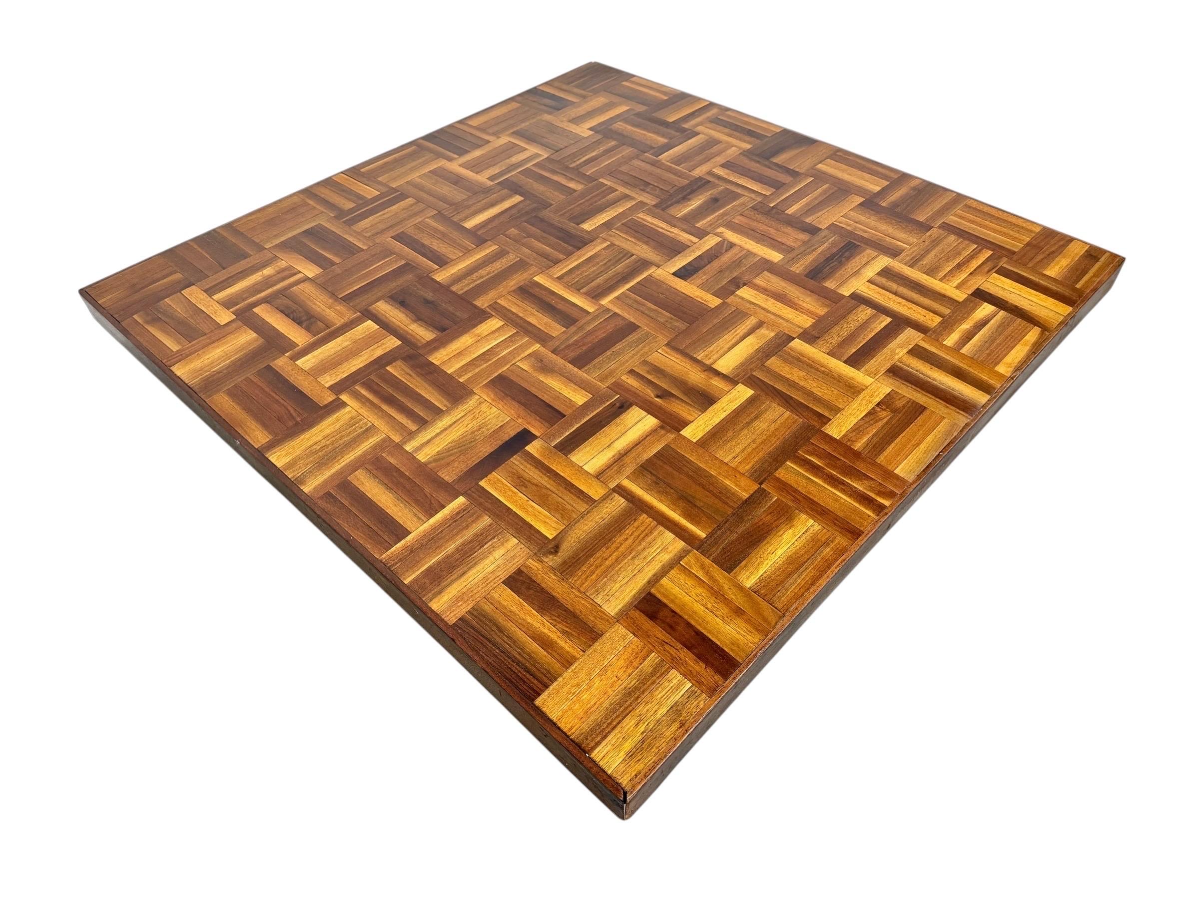 Mid-Century Modern Butcher Block Parquet Walnut Coffee Table - Image 5