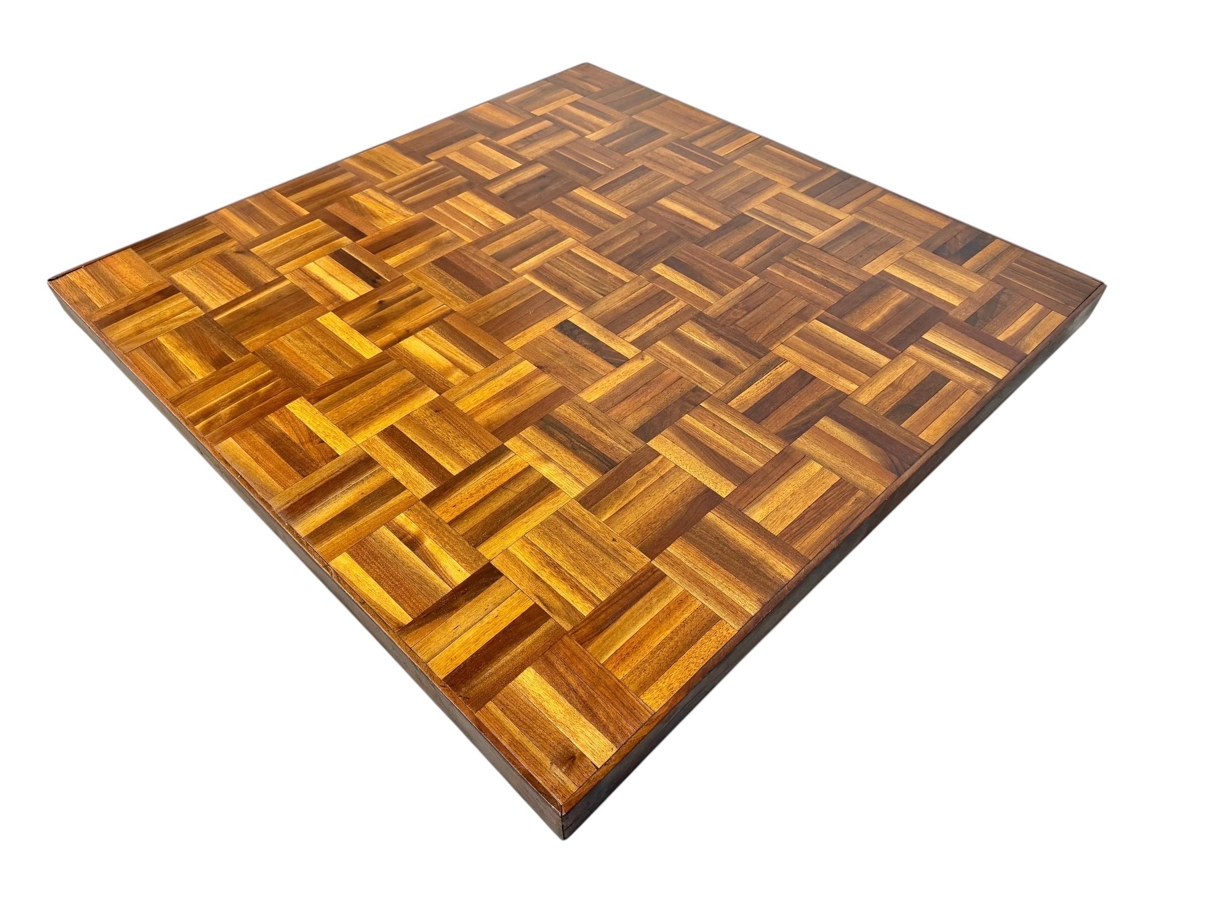 Mid-Century Modern Butcher Block Parquet Walnut Coffee Table - Image 6