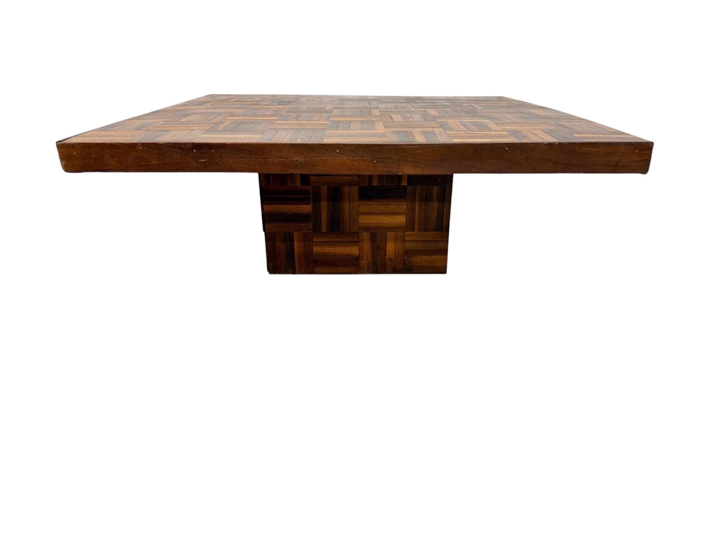 Mid-Century Modern Butcher Block Parquet Walnut Coffee Table - Image 7