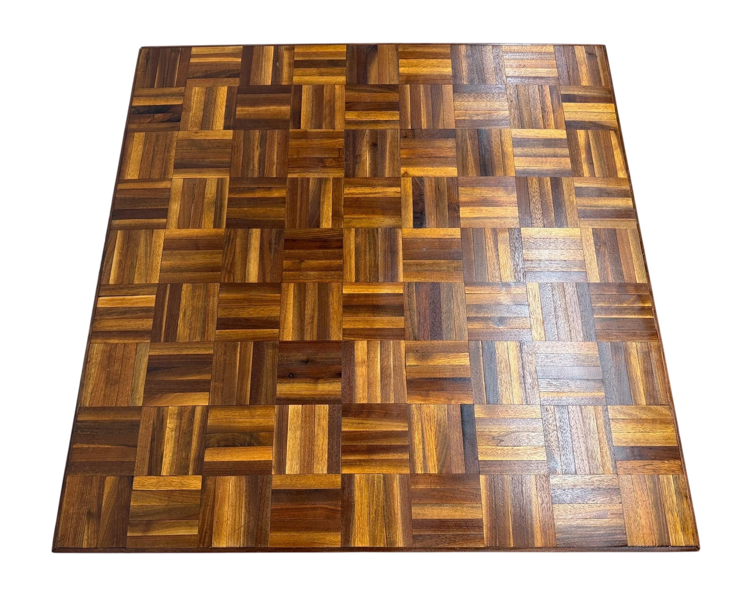 Mid-Century Modern Butcher Block Parquet Walnut Coffee Table - Image 8