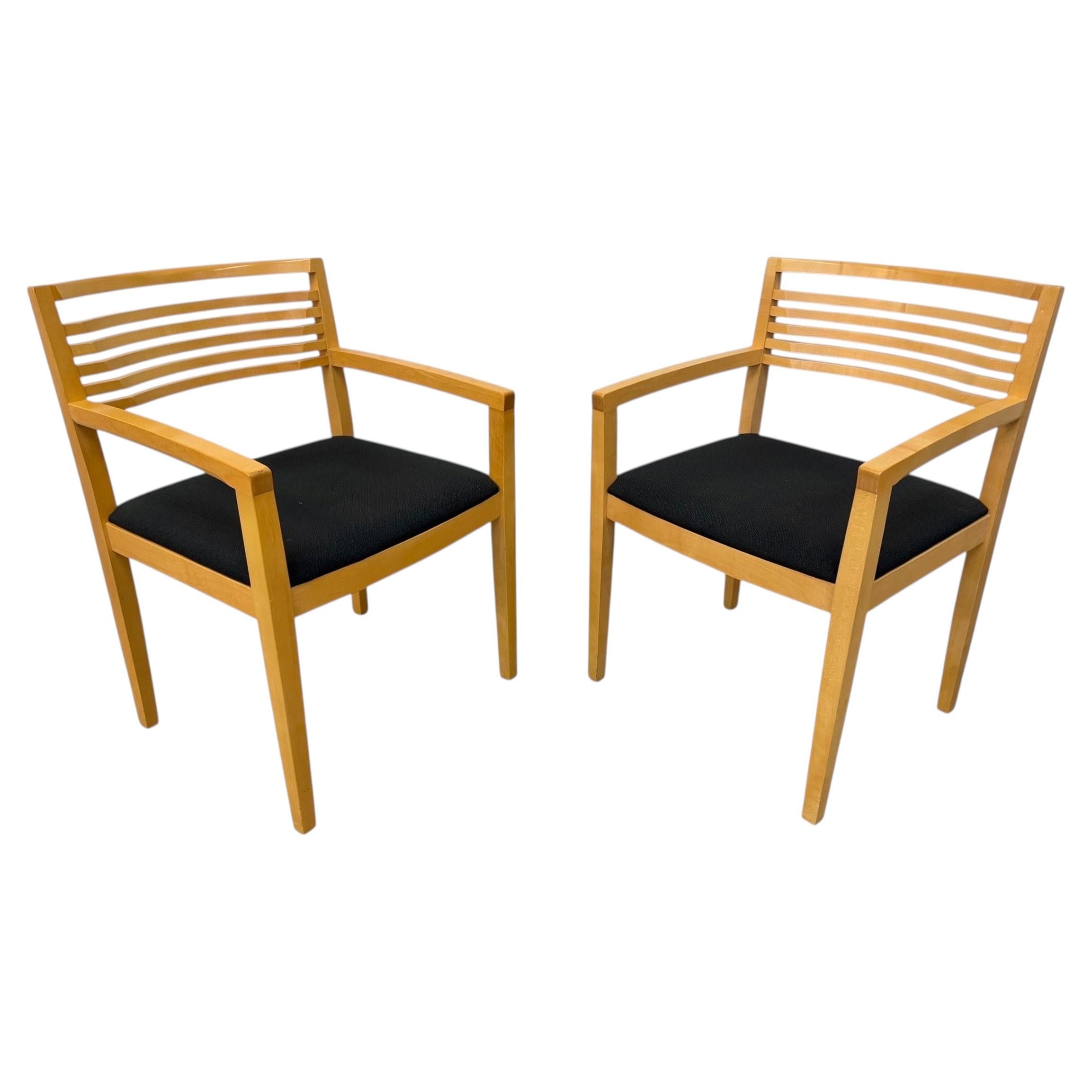 Vintage 1990's Knoll Solid Wood Arm Chairs - Set of 2