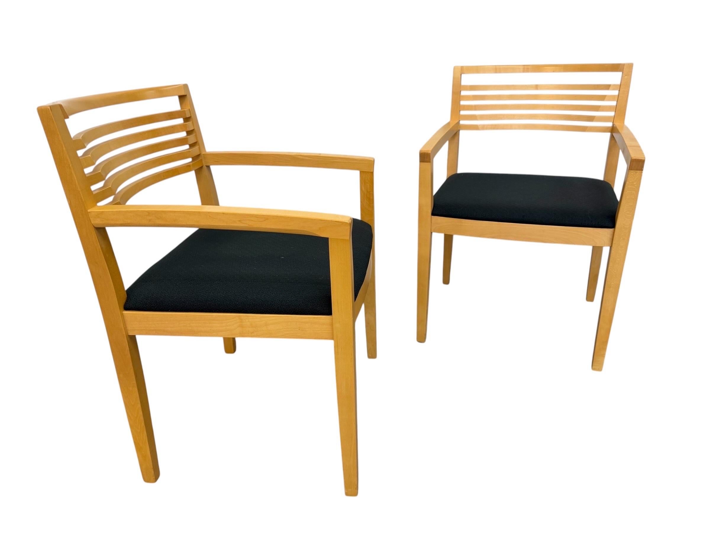 Vintage 1990's Knoll Solid Wood Arm Chairs - Set of 2 - Image 2